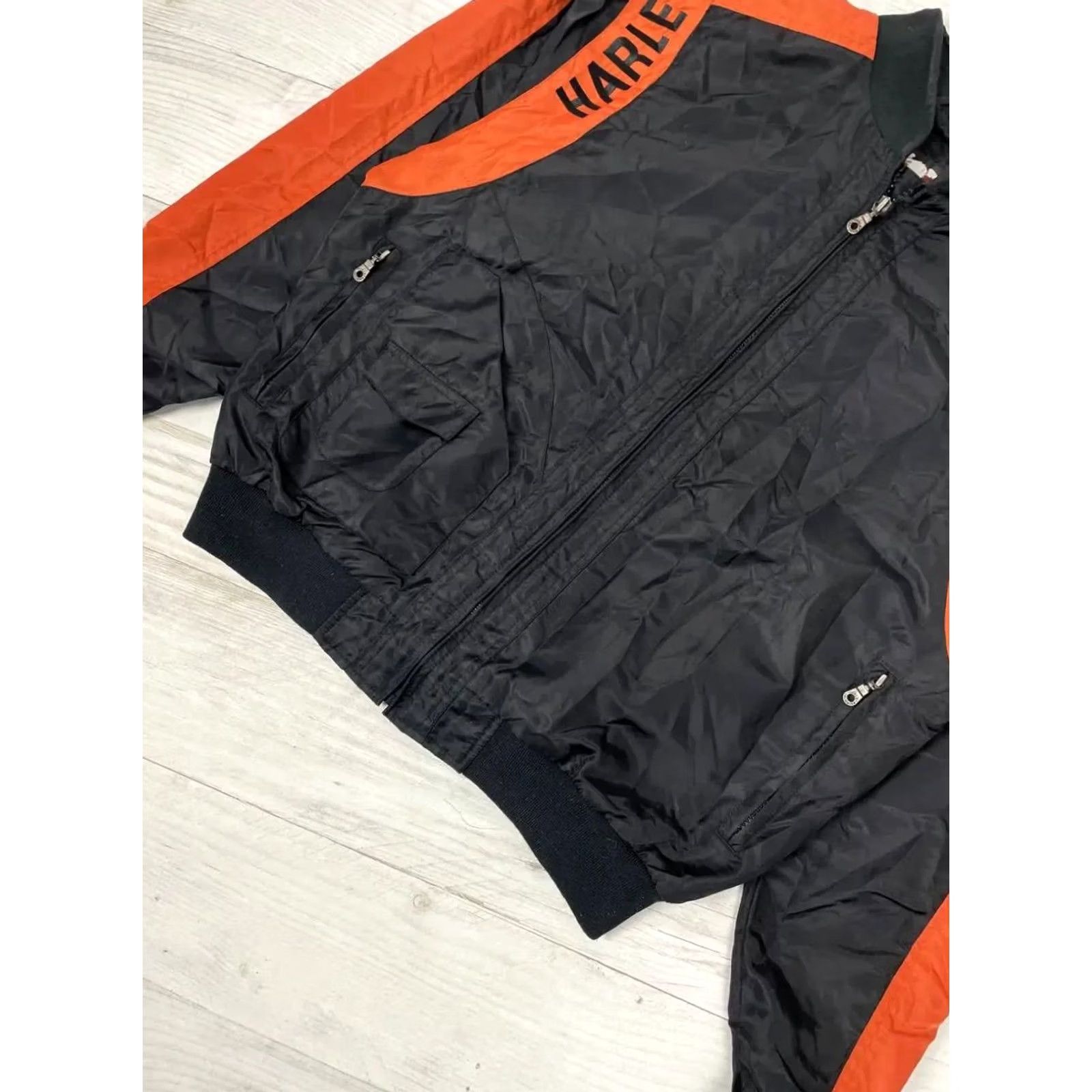 Harley Davidson VINTAGE Harley-Davidson Bomber Jacket Mens M Black 90s Motorcycle Racing Logo Nylon Lining Polyester Jacket Size US M / EU 48-50 / 2 - 4 Thumbnail