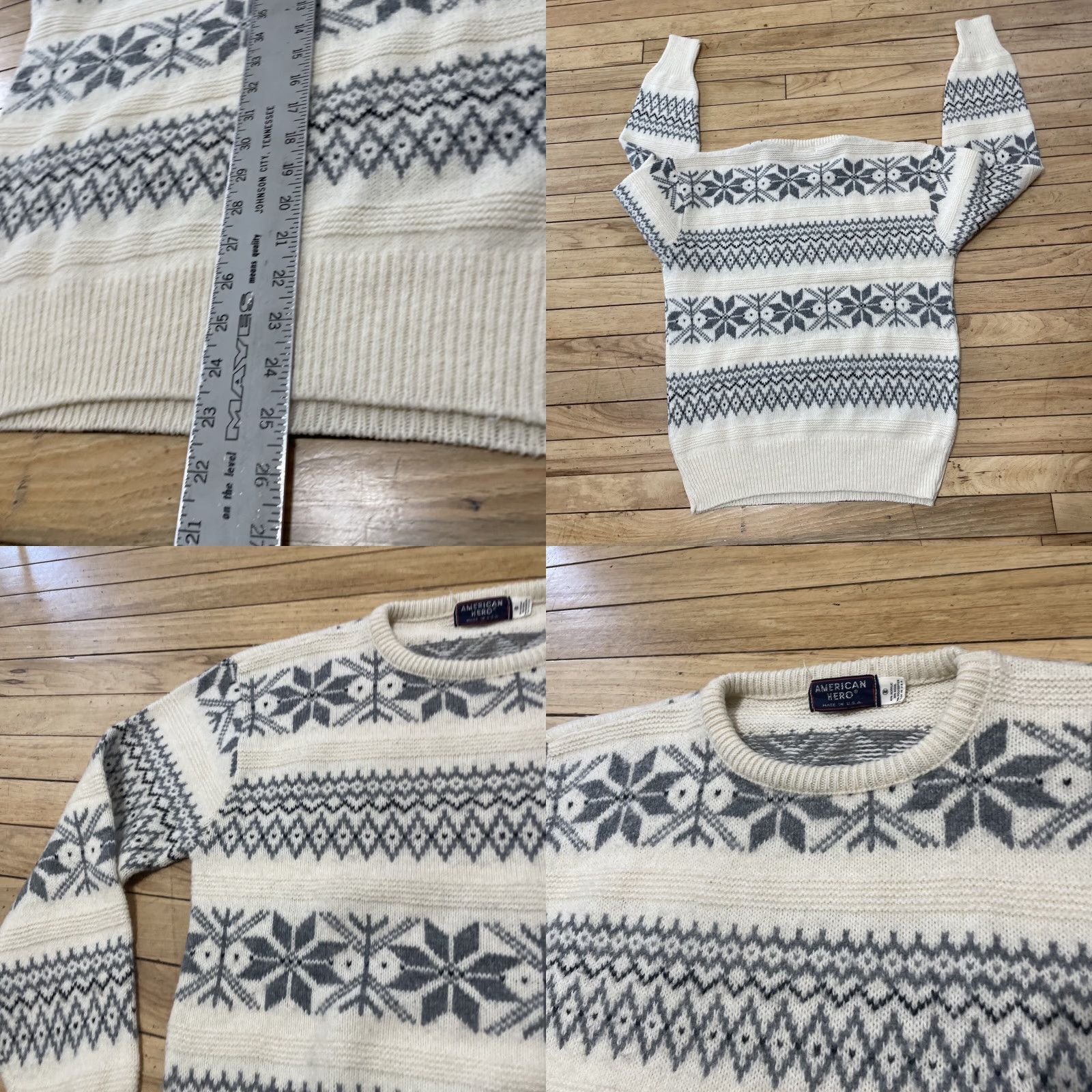 Vintage VINTAGE American Hero Wool Sweater Men M Cream Fair Isle Diamond 90s Preppy Holliday FairIsle Knitted Pullover Crew Neck Mens Sweater Size US M / EU 48-50 / 2 - 9 Thumbnail