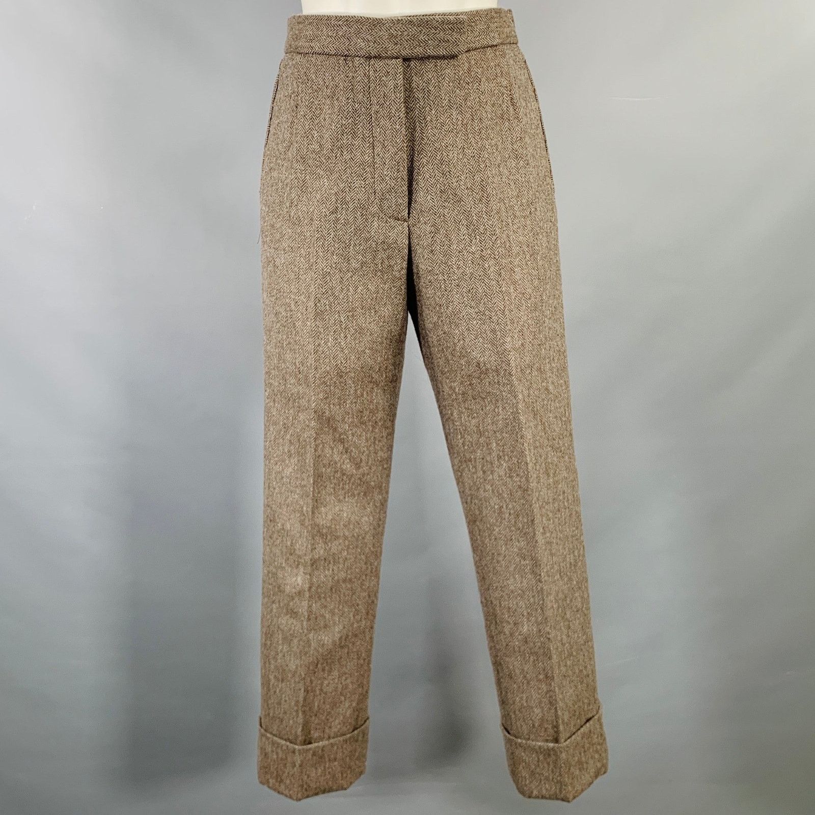 Thom Browne Size 2 Brown Olive Wool Herringbone Flat Front Dress Pants Size 26" / US 2 / IT 38 - 1 Thumbnail