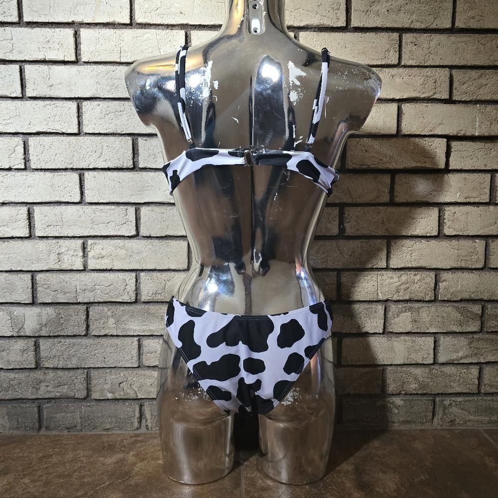 Designer Black White Cow Printed Bikini Set Size ONE SIZE - 2 Thumbnail