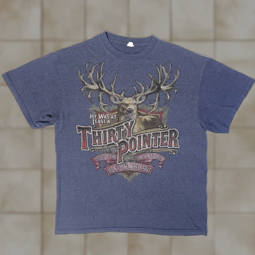 Gildan Gildan T-Shirt Mens 2XL Blue Crew Neck Short Sleeve Funny Redneck Hunting Humor Tshirt Logo 30 Pointer Vintage No Size US XXL / EU 58 / 5 - 1 Thumbnail