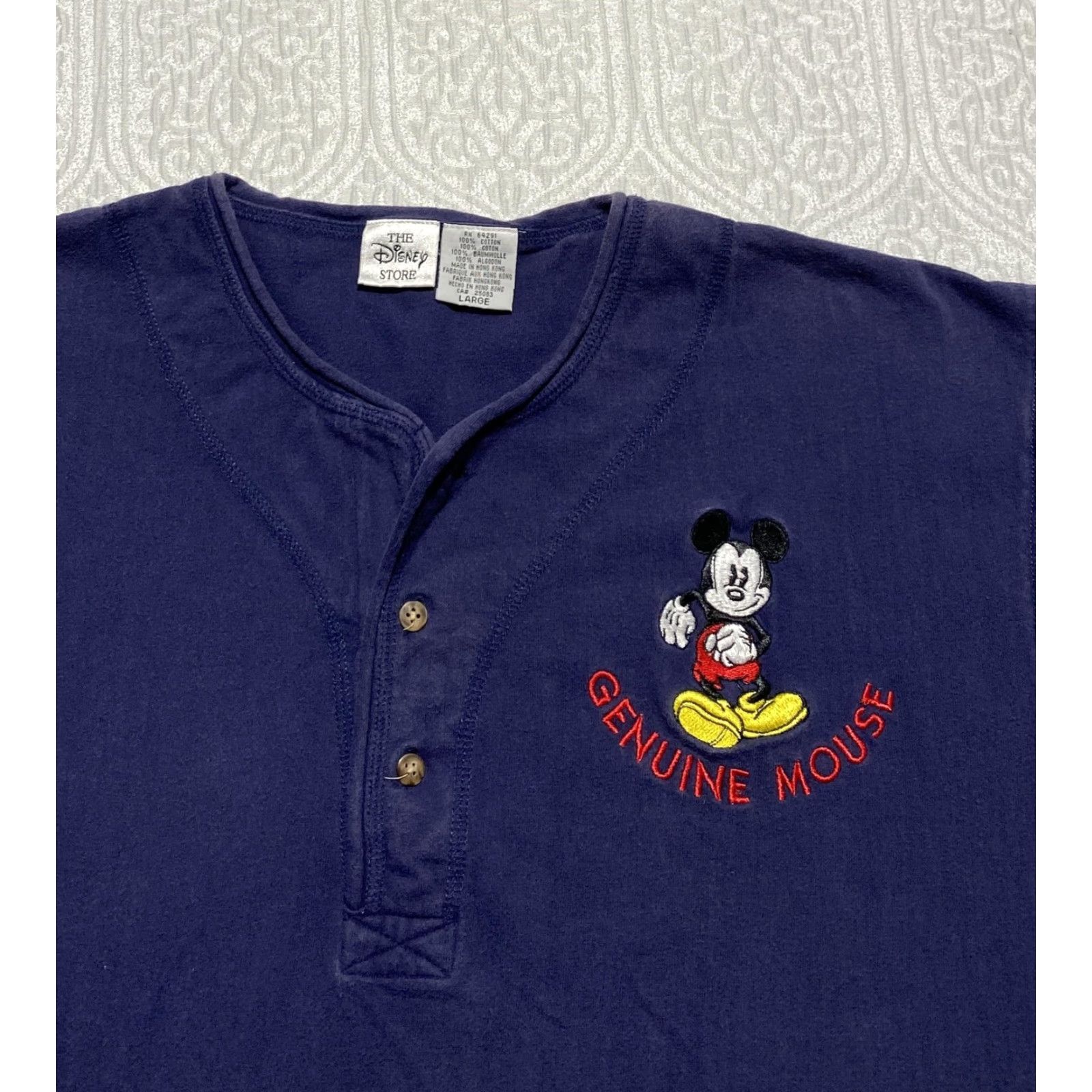 Disney VINTAGE Disney Mickey Mouse Henley Shirt Mens Large Blue 90s GENUINE MOUSE Embroidery Graphic Print Short Sleeve Cotton Size US L / EU 52-54 / 3 - 6 Thumbnail