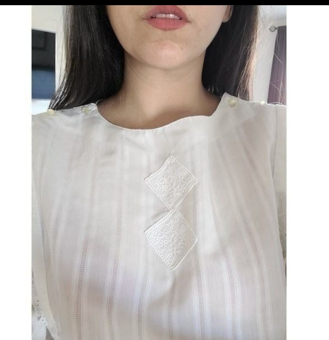 Vintage Pierre Lamonte S-M cream ivory lace eyelet Vintage cottage Size M / US 6-8 / IT 42-44 - 2 Thumbnail