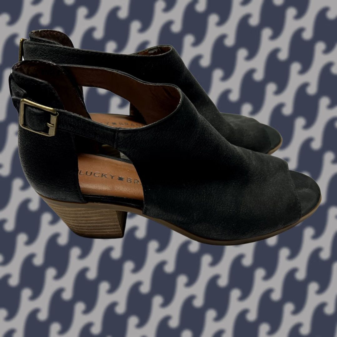 Lucky Brand Lucky Brand Jedrek Leather Ankle Strap Block Heel Sandals Women’s 8.5M Black Open Toe Buckle Shoe Width M Shoe Type Bootie Size US 9 / IT 39 - 1 Thumbnail