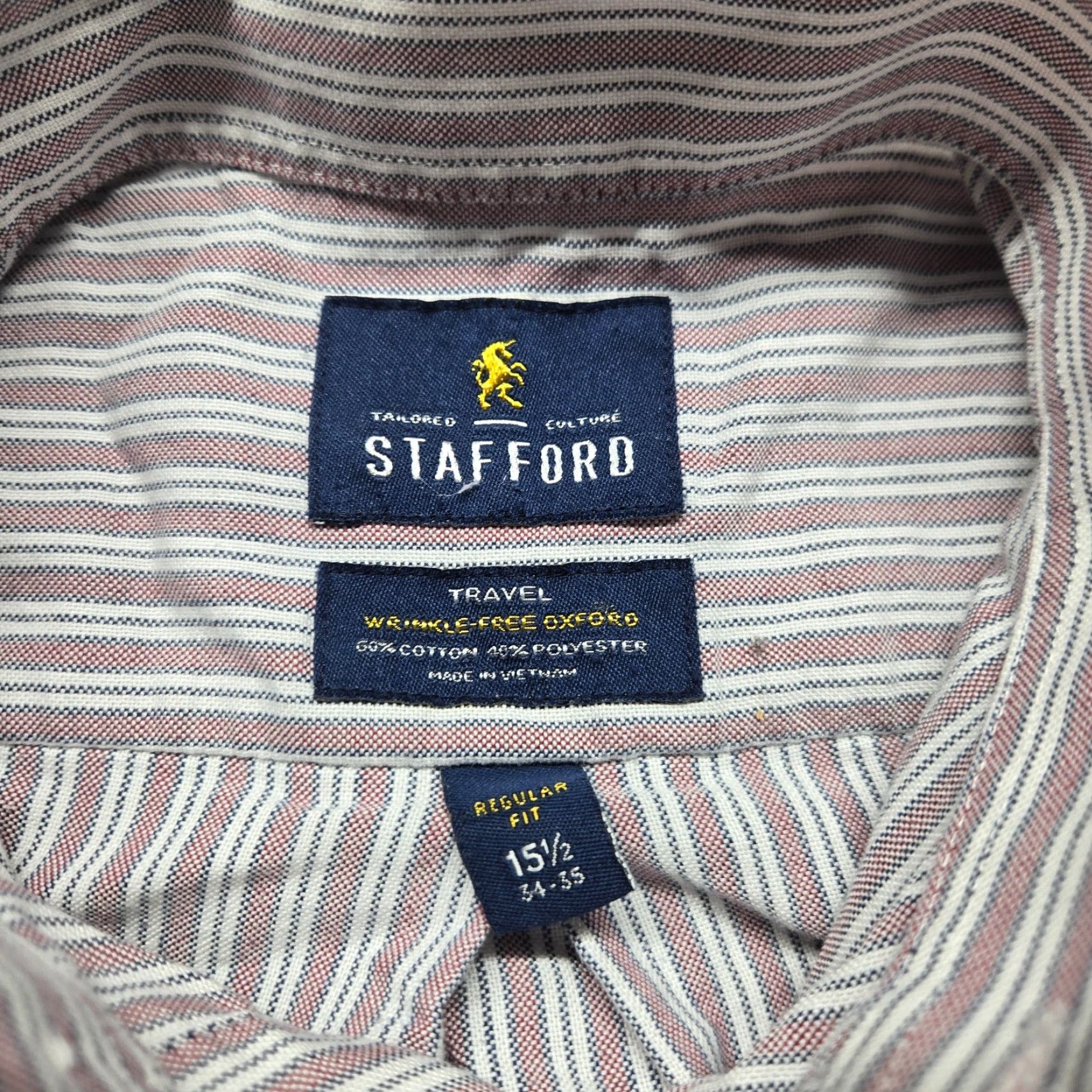 Stafford Stafford Dress Shirt - Blue Stripe Button-Down, Size 15.5 Neck, 34/35 Sleeve, Adult Men, Cotton Blend, Regular Fit, Long Sleeve, Business Casual Size 40R - 3 Thumbnail