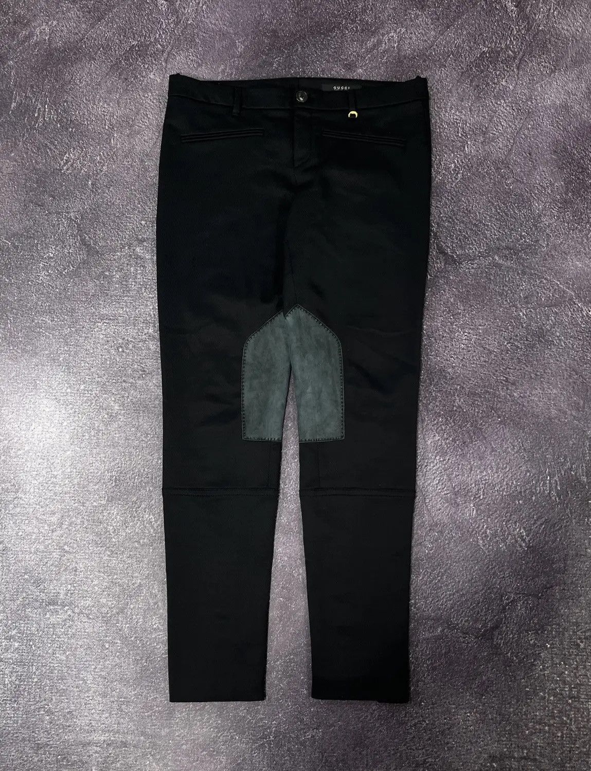 image of Gucci Black Leather Inserts Avant Garde Luxury Pants, Men's (Size 30)