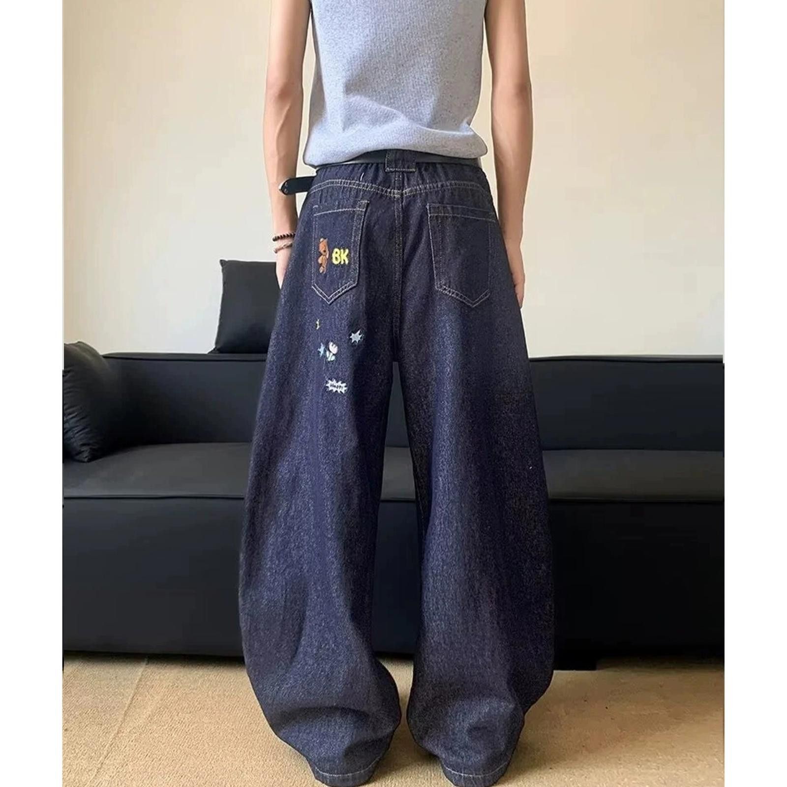 Japanese Brand Dark Paint Splatter Blue Wide Leg Denim Jeans Size US 32 / EU 48 - 2 Thumbnail