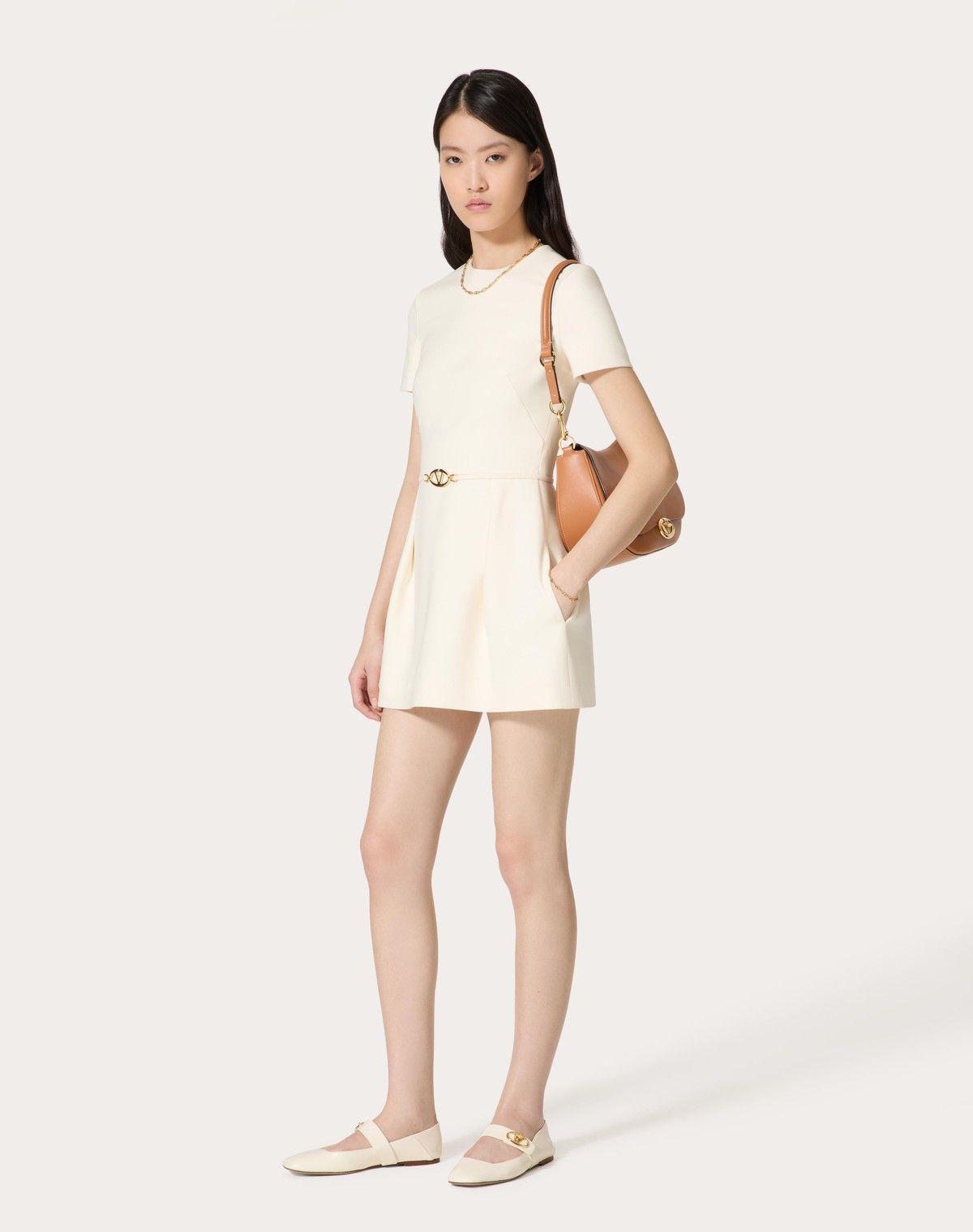 Valentino o1s1wg110525 Crepe Couture Short Dress in White Size L / US 10 / IT 46 - 3 Thumbnail