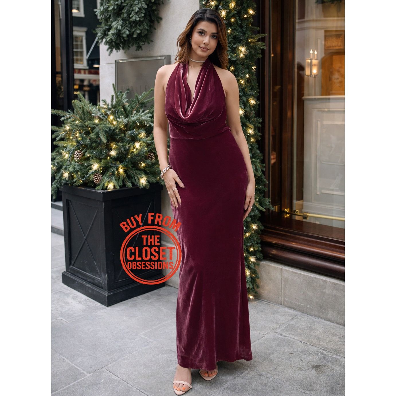 silk off the shoulder dress ROSE GOLD OFF-SHOULDER MAXI | CULT MIA Waist Defined Dress making you stand out 罩杯尺寸:DD Asymmetrical denim cargo dress