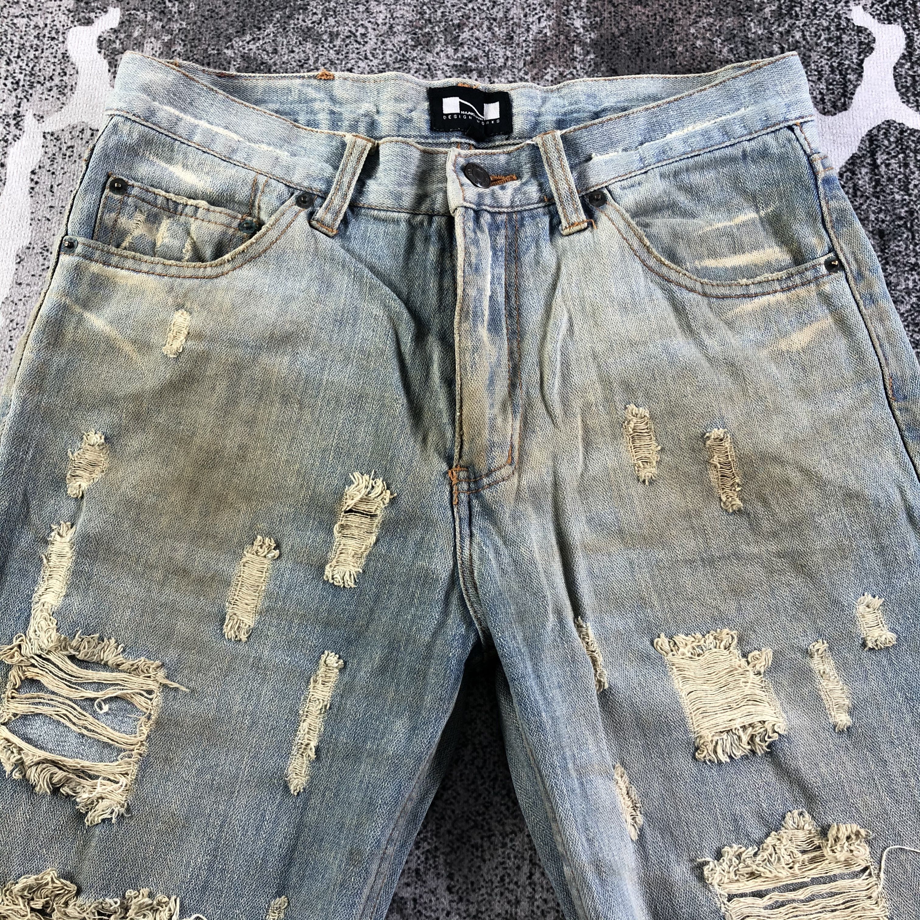 Japanese Brand Nylous Clothing Jeans Ripped Dirty Wash Denim KJ2895 Size US 32 / EU 48 - 3 Thumbnail