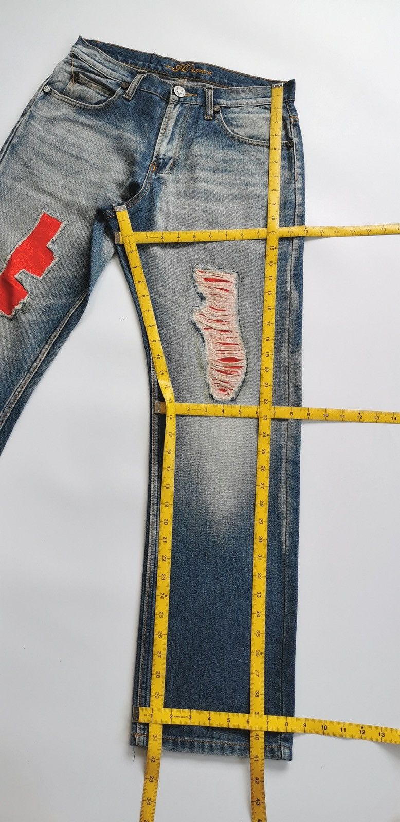 Japanese Brand Joism Japan Red Patchwork Denim Jeans Size US 30 / EU 46 - 11 Thumbnail