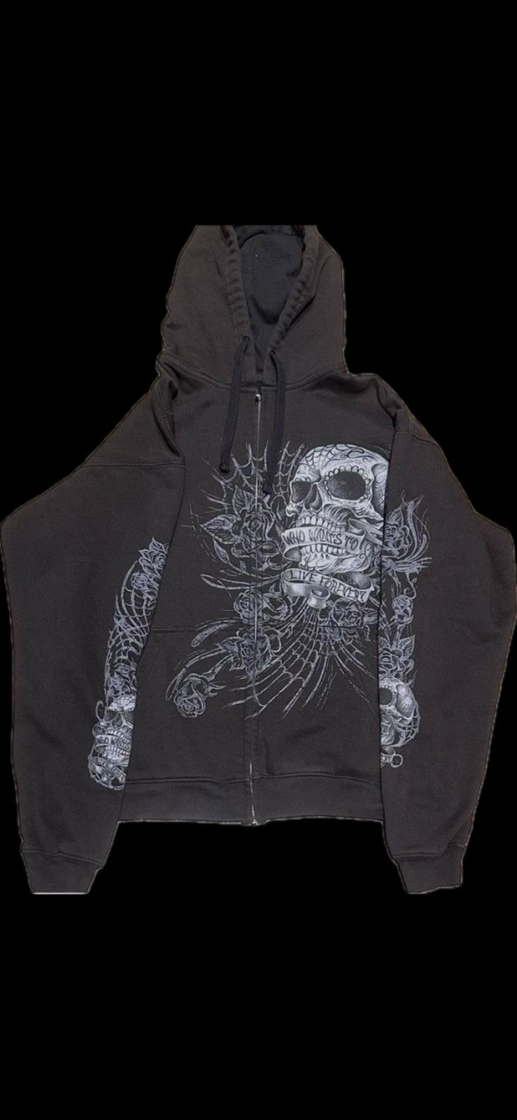 Vintage Skull n roses hoodie Size US L / EU 52-54 / 3 - 2 Thumbnail