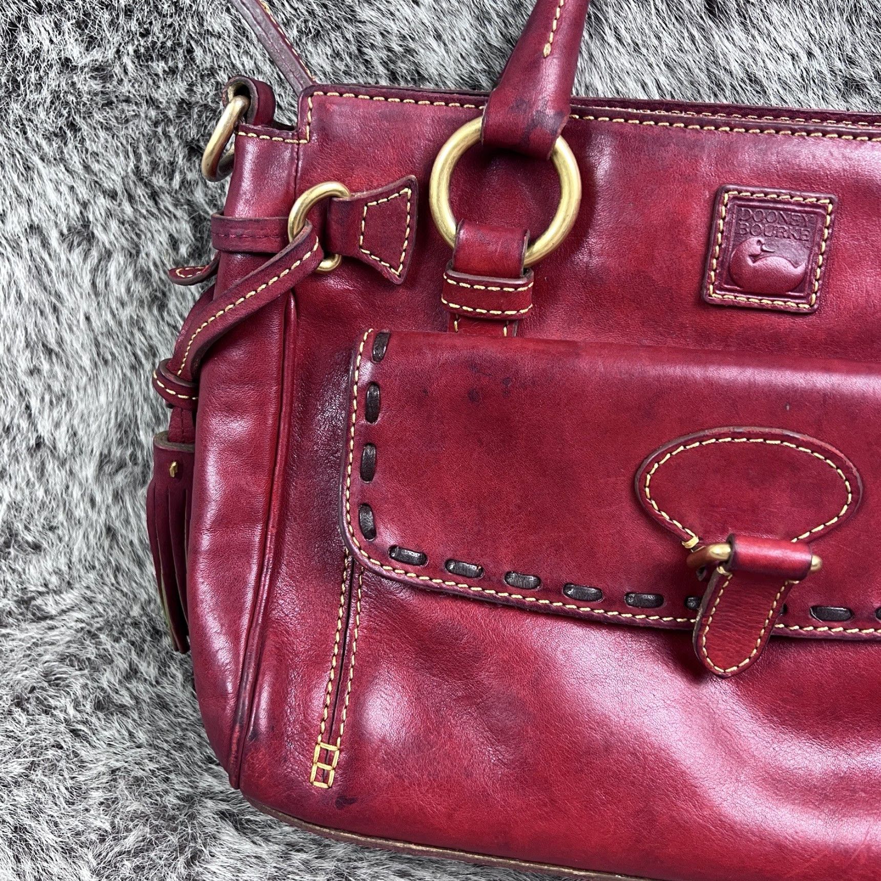 VINTAGE Dooney Bourke Florentine Satchel Handbag Medium Red