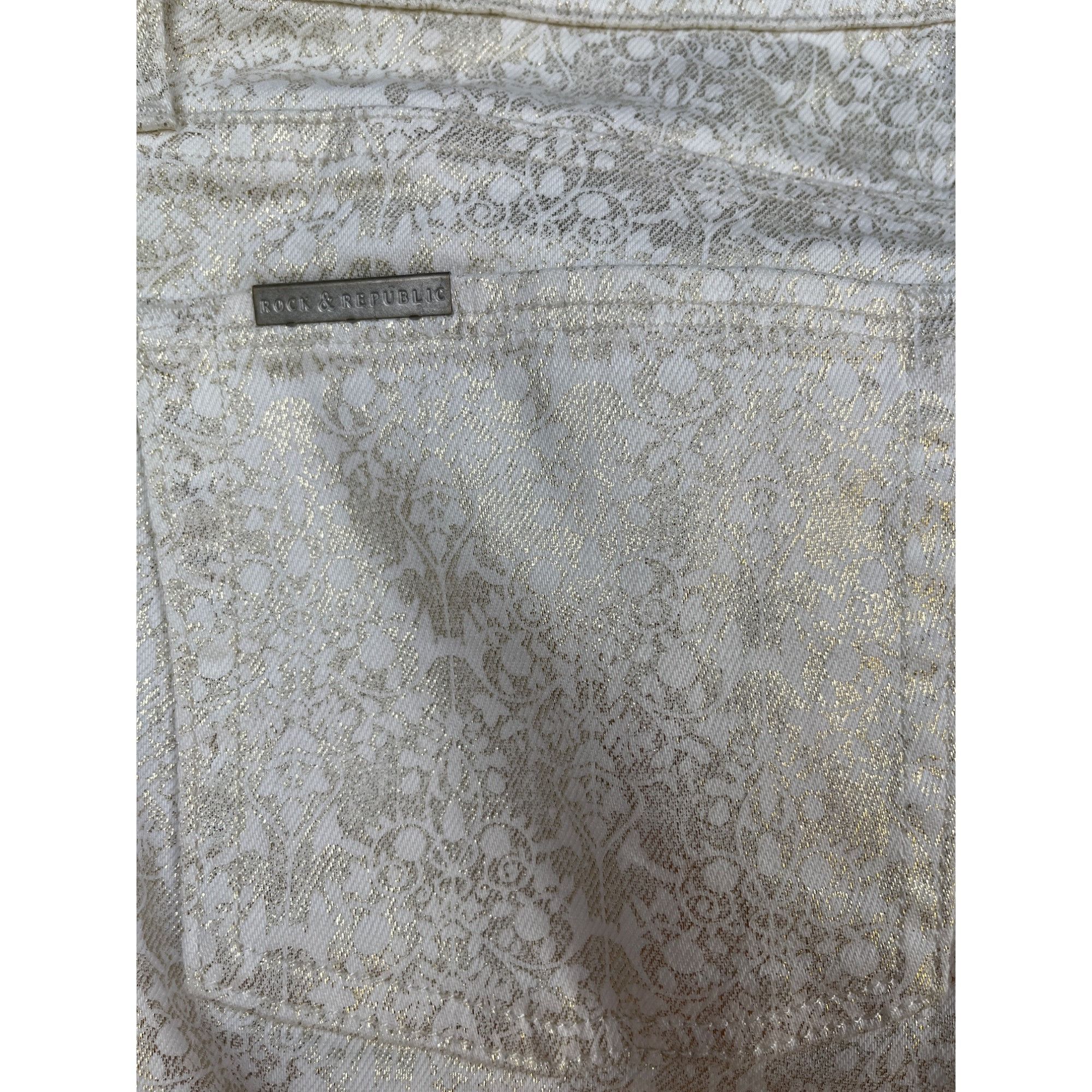 Rock & Republic Rock & Republic Women White & Gold Jeans Straight Size 10 (3 Size 32" / US 10 / IT 46 - 5 Thumbnail