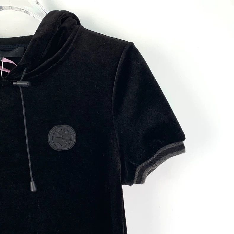 Gucci Gucci Black logo hooded short-sleeved velvet dress Size XS / US 0-2 / IT 36-38 - 3 Thumbnail