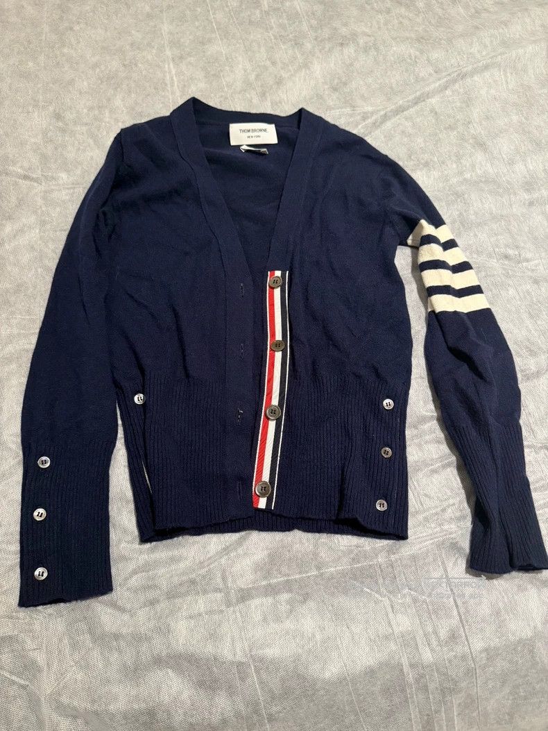 Thom Browne Thom Browne Blue Cashmere Striped Washed Fitted Cardigan Size M / US 6-8 / IT 42-44 - 1 Thumbnail
