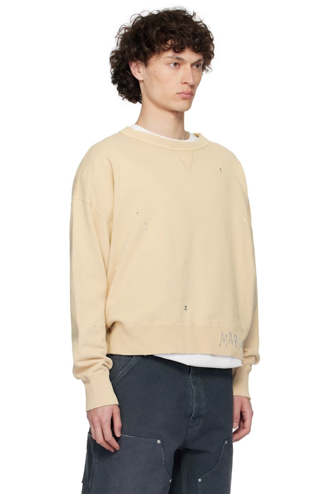 Maison Margiela NEW M Beige Graffiti Paint Logo Sweatshirt Crewneck Size US M / EU 48-50 / 2 - 2 Thumbnail