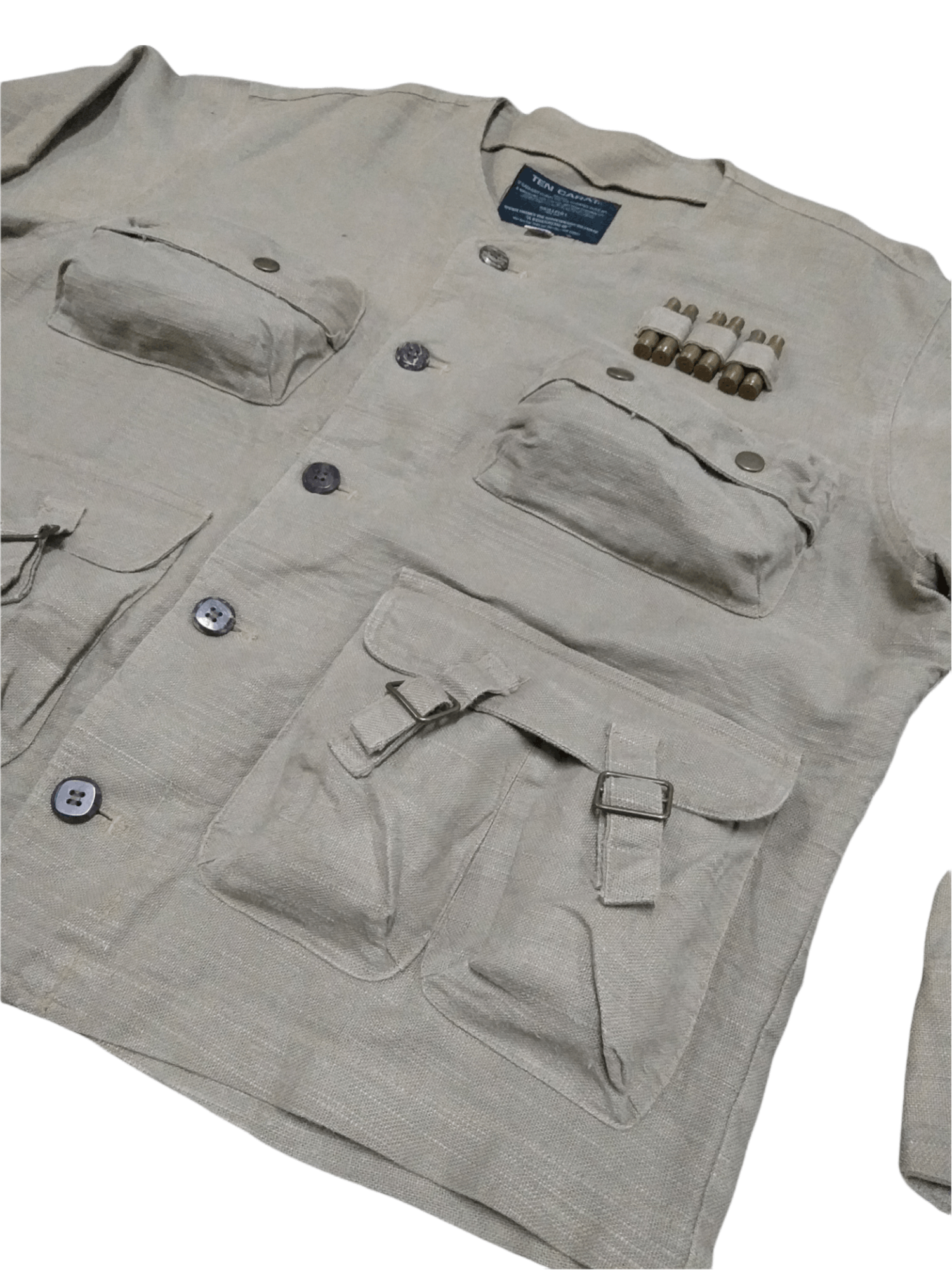 image of Archival Clothing x Military Ten Carat Japan Military Tactical Multi Pocket Jacket in Cream (Size L