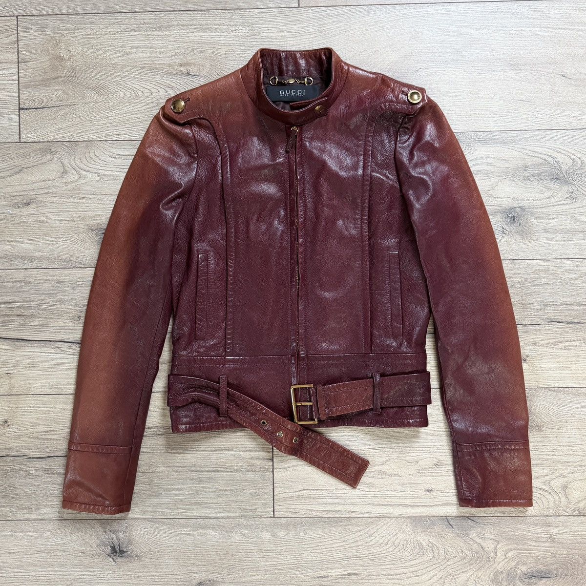 Gucci Gucci Burgundy Leather Jacket Biker by Tom Ford Y2K Size XS / US 0-2 / IT 36-38 - 1 Thumbnail
