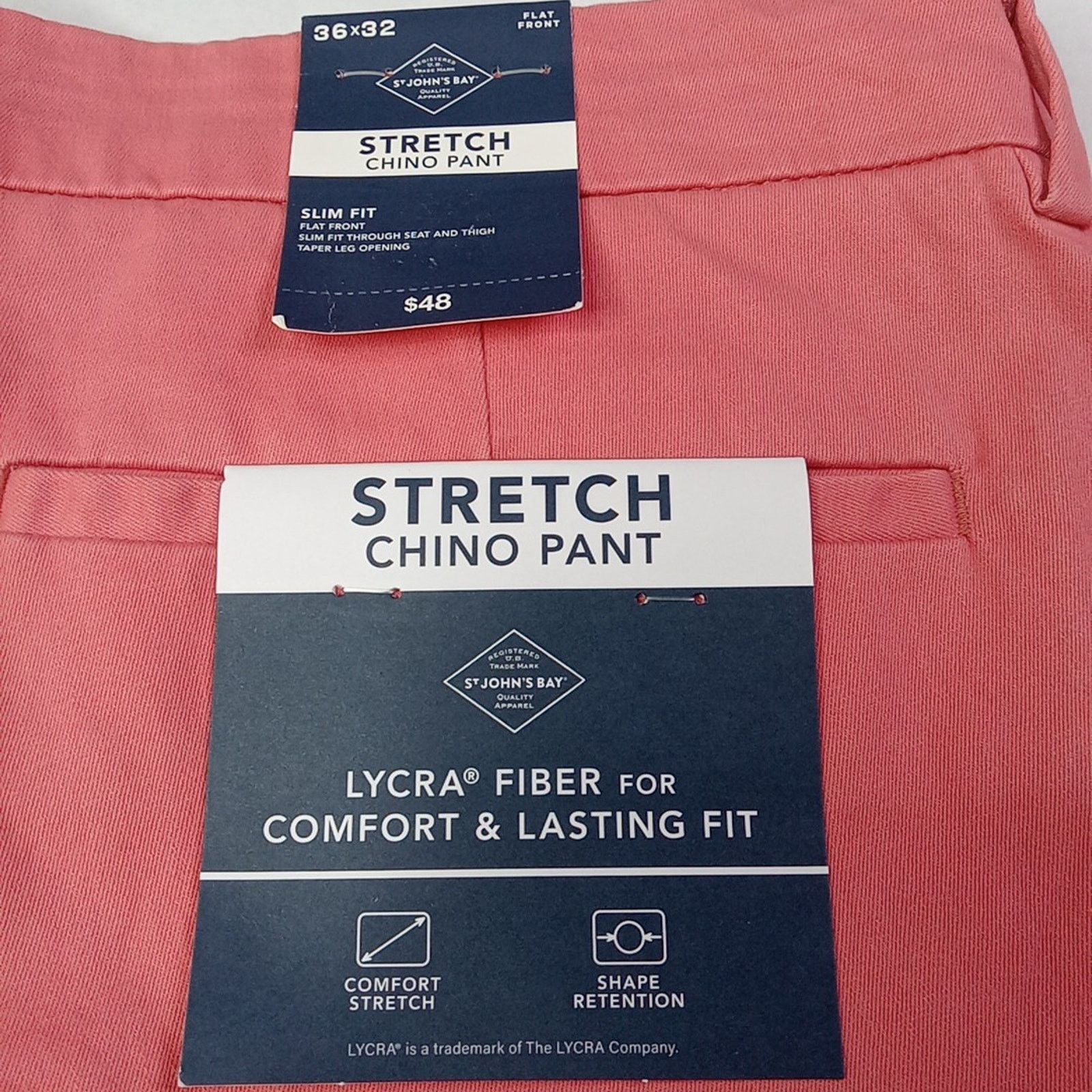 St. Johns Bay St John's Bay Stretch Chino Pants Men’s 36x32 Pink Slim NEW Size US 36 / EU 52 - 2 Thumbnail