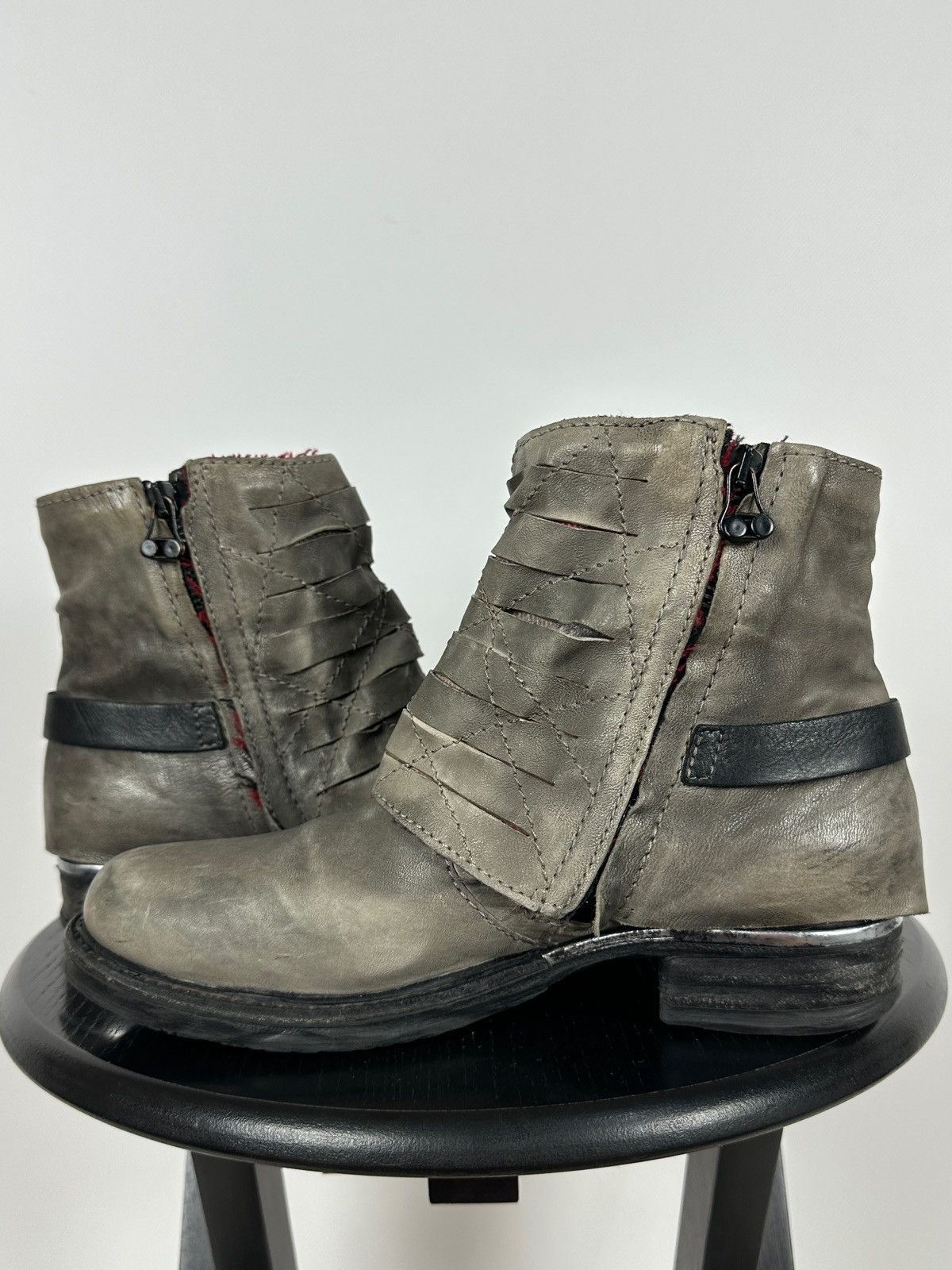 A.S.98 A.S.98. Airstep Gray Leather Biker Ankle Buckle Strap Boots Size US 8 / IT 38 - 9 Thumbnail