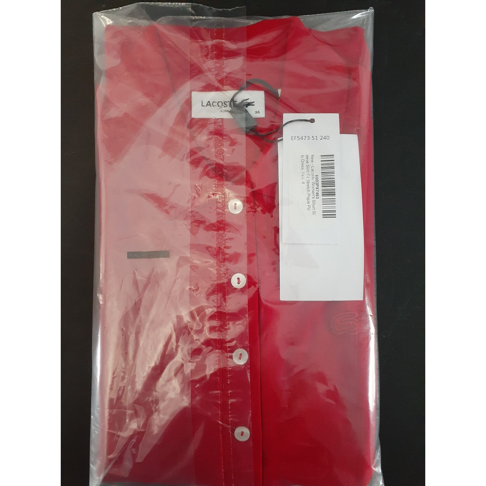 Lacoste Lacoste Women's Short Sleeve Slim Fit Stretch Dress Red 4 Size S / US 4 / IT 40 - 2 Thumbnail