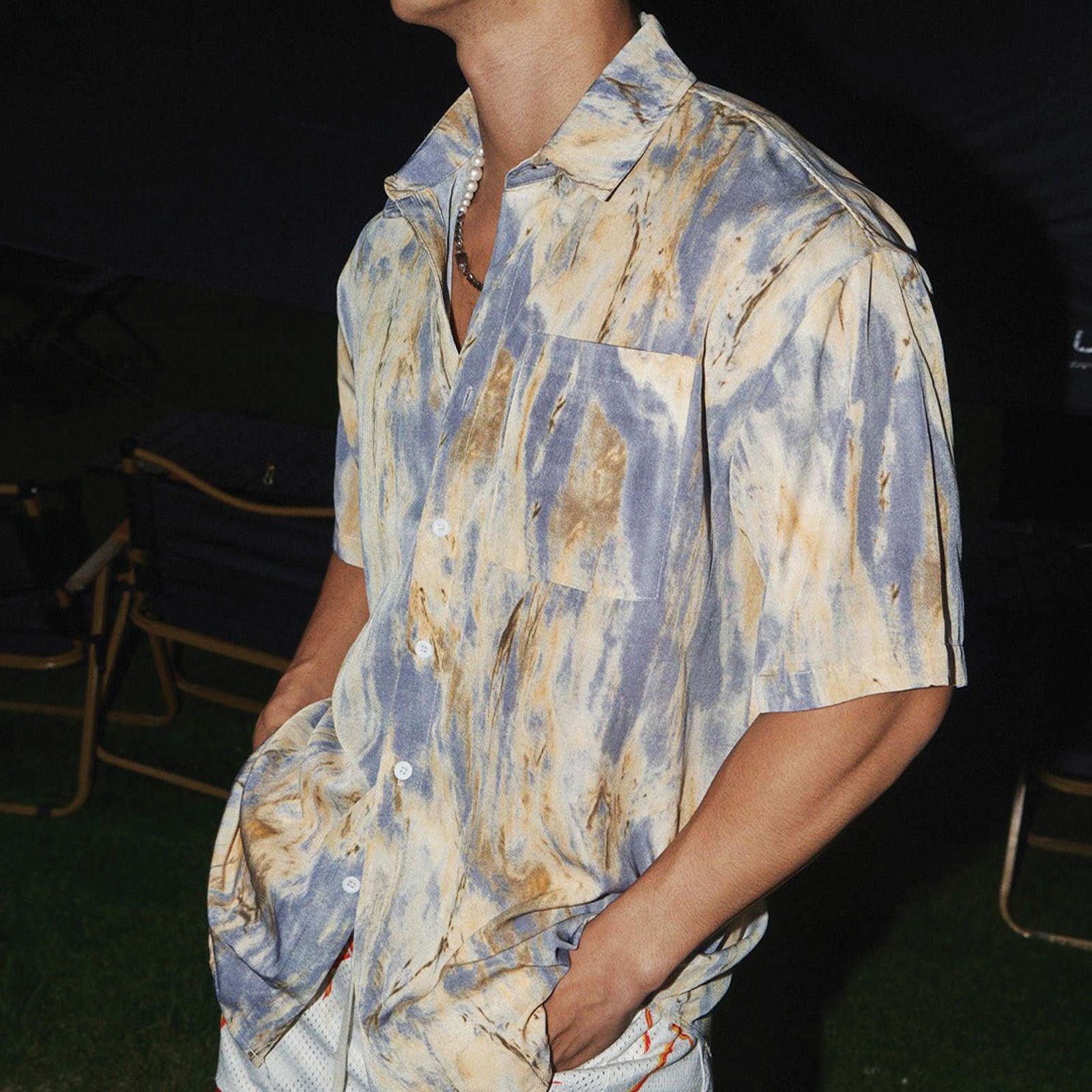 Vintage Painted Short Sleeve Marbled Print Shirt Size US M / EU 48-50 / 2 - 3 Thumbnail