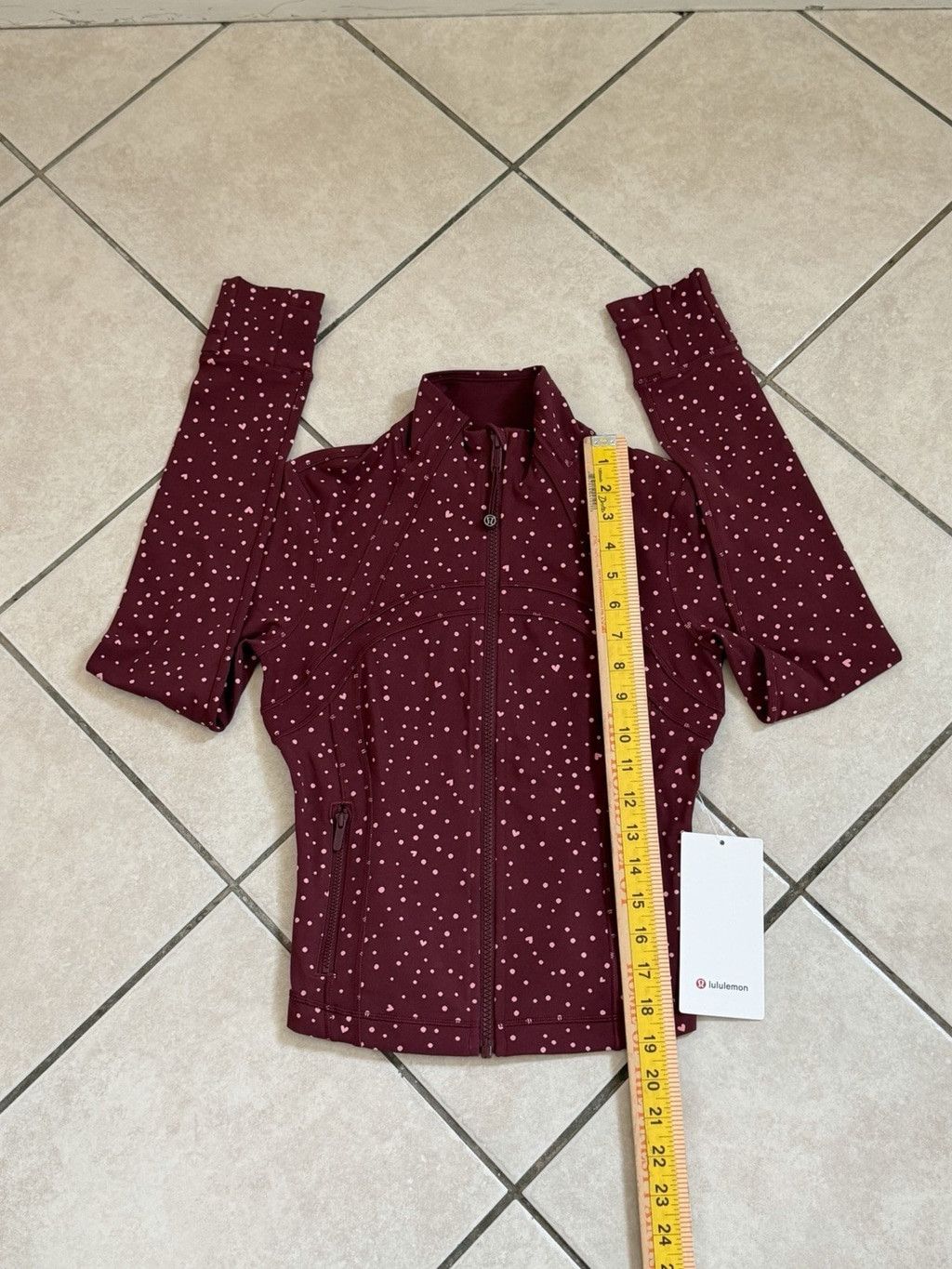 Lululemon LULULEMON DEFINE CROPPED JACKET BURGUNDY HEART DOT PINK Sz 4 Size S / US 4 / IT 40 - 3 Thumbnail