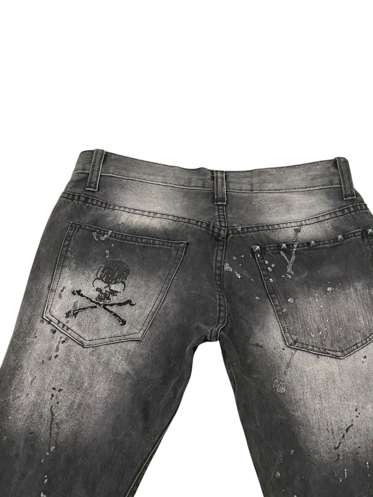 Japanese Brand Flare Jeans KUI Faded Distress Skull Boot Cut 1🟦2 Size US 31 - 8 Thumbnail