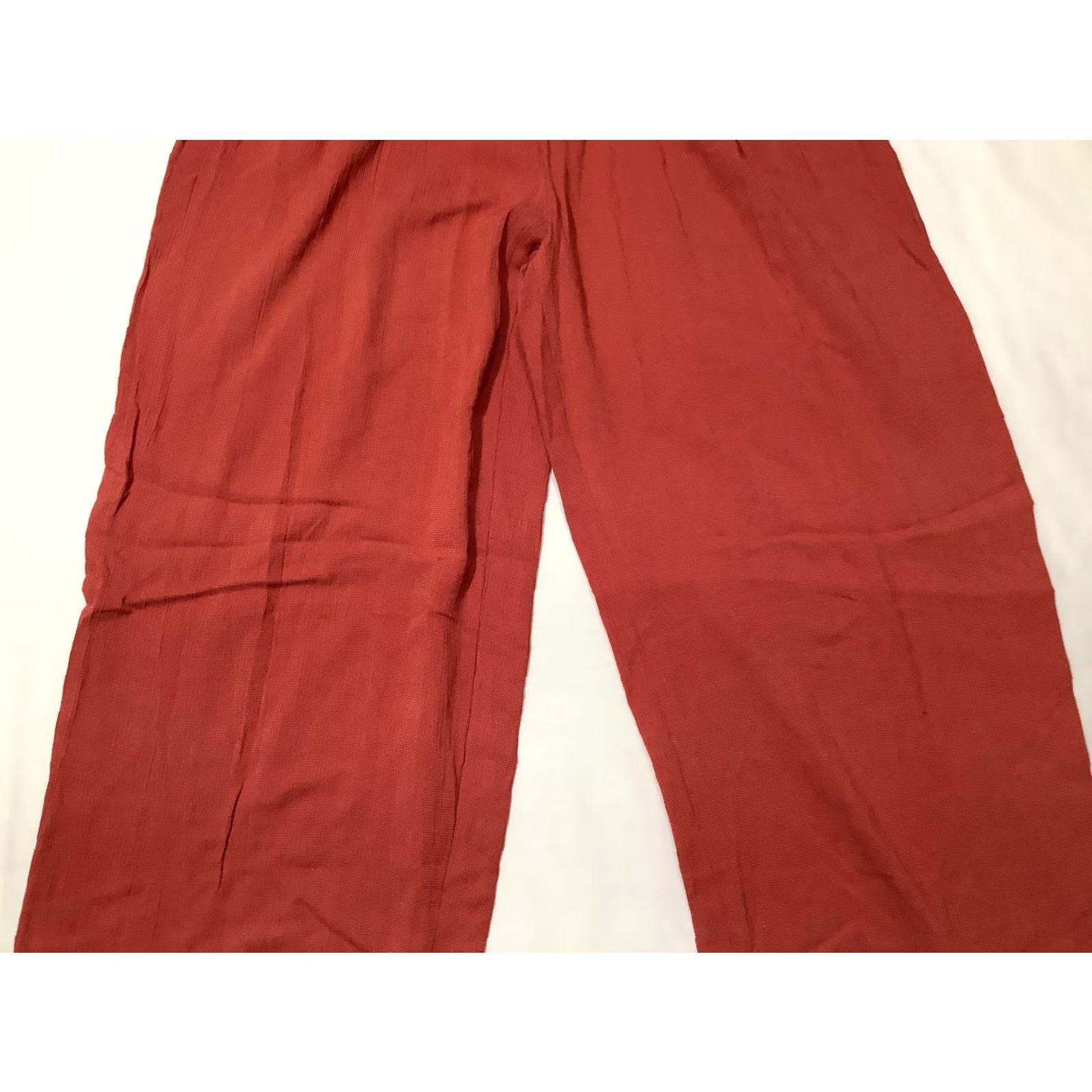Vintage Carole Little Pants Womens 6 Orange Linen Wide-Leg Pull On Pleated Casual Summer Relaxed Size 28" / US 6 / IT 42 - 3 Thumbnail