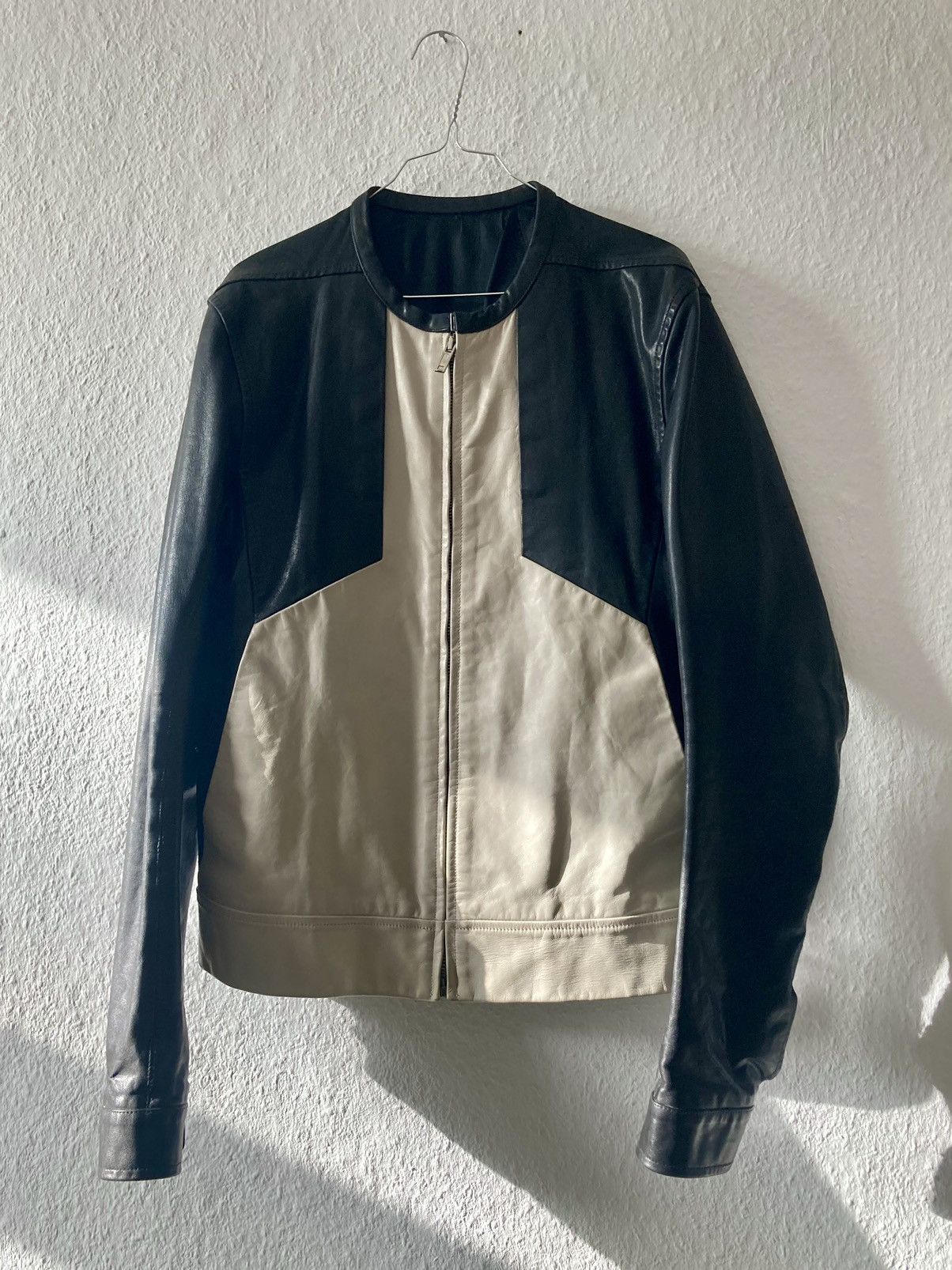 Pre-owned Rick Owens S/s 12 Naska Black & White Biker Leather Jacket