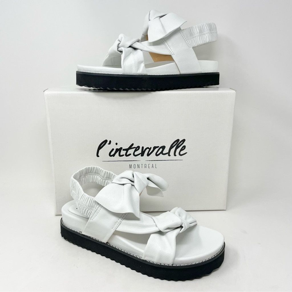 Leather NEW L’Intervalle Atlantis White Leather Bow Sandals 8/39 Size US 8 / IT 38 - 3 Thumbnail