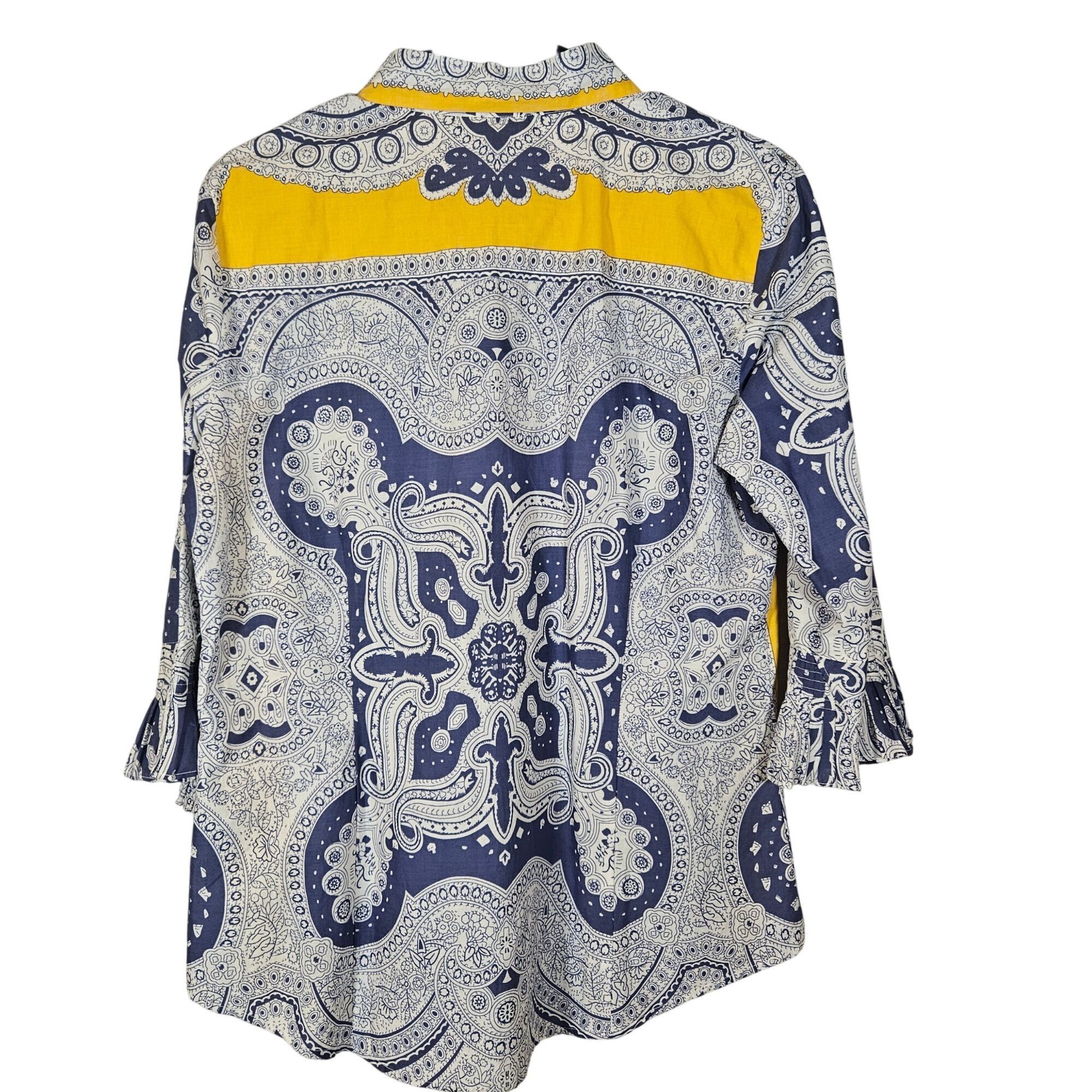 Robert Graham Robert Graham Women Shirt Yellow Blue M Boho Chic Gallery Co Size L / US 10 / IT 46 - 10 Thumbnail