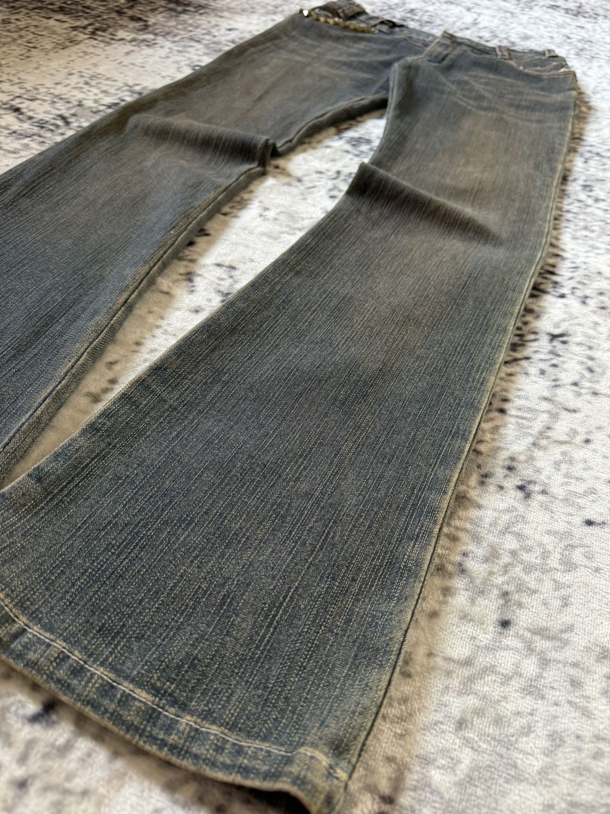 Japanese Brand Jouer Aux Echecs Mud Wash Patina Fade Studded Flared Jeans Size US 28 / EU 44 - 10 Thumbnail