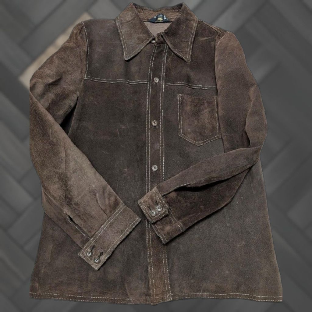 Vintage VINTAGE Cortefiel Leather Shirt Mens Trucker Cowboy Western Brown 38-40 M Long Sleeve Leather 1970s Brazil-made Size US M / EU 48-50 / 2 - 1 Thumbnail