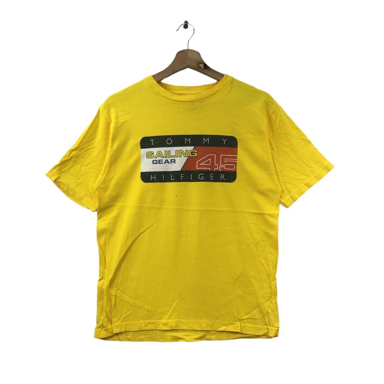 Tommy Hilfiger Vtg TOMMY HILFIGER USA Flag Logo Sailing Gear Yellow Tee Size US M / EU 48-50 / 2 - 1 Thumbnail