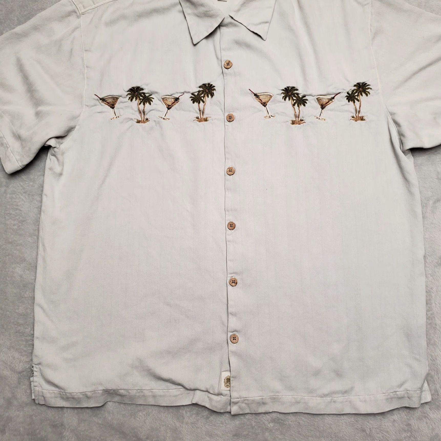 Paradise VINTAGE Paradise Hawaiian Shirt Mens Large Green 100% Silk Cocktail Martini Embroidered Paradise Green Short Sleeve Button-Up Mens L Size US L / EU 52-54 / 3 - 3 Thumbnail