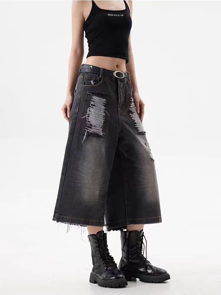 Japanese Brand × Vintage Washed and ripped raw edge baggy denim shorts Size US 30 / EU 46 - 4 Thumbnail