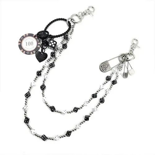 Jewelry Dice Black and White Beaded Wallet Chain, Pants Chain Size ONE SIZE - 7 Thumbnail