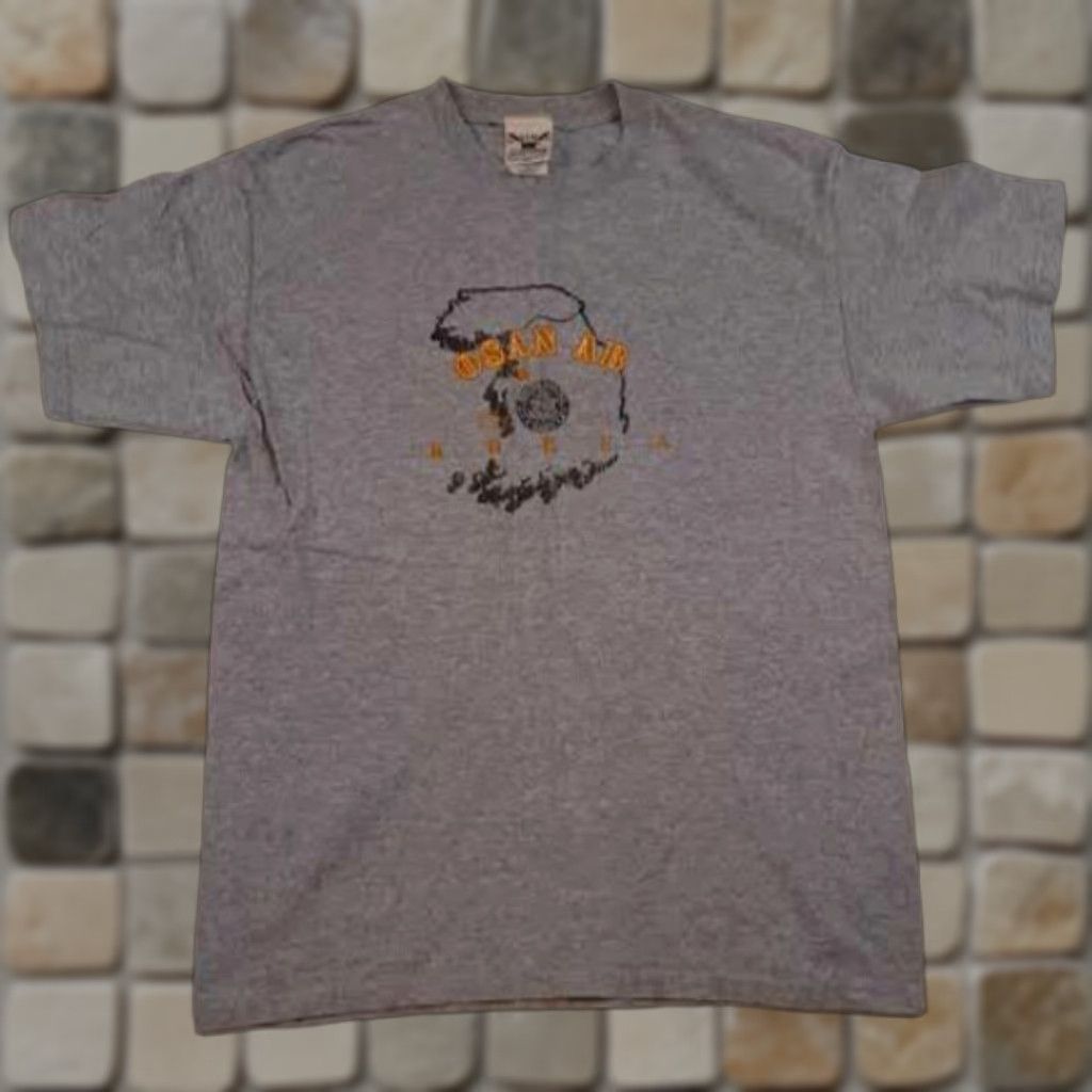 Vintage OSAN-AB Korea Air Force Base T-Shirt L by Oarsman Men Short Sleeve Gray Military 28in Long Pit to Pit 21in Regular Fit Size US L / EU 52-54 / 3 - 1 Thumbnail