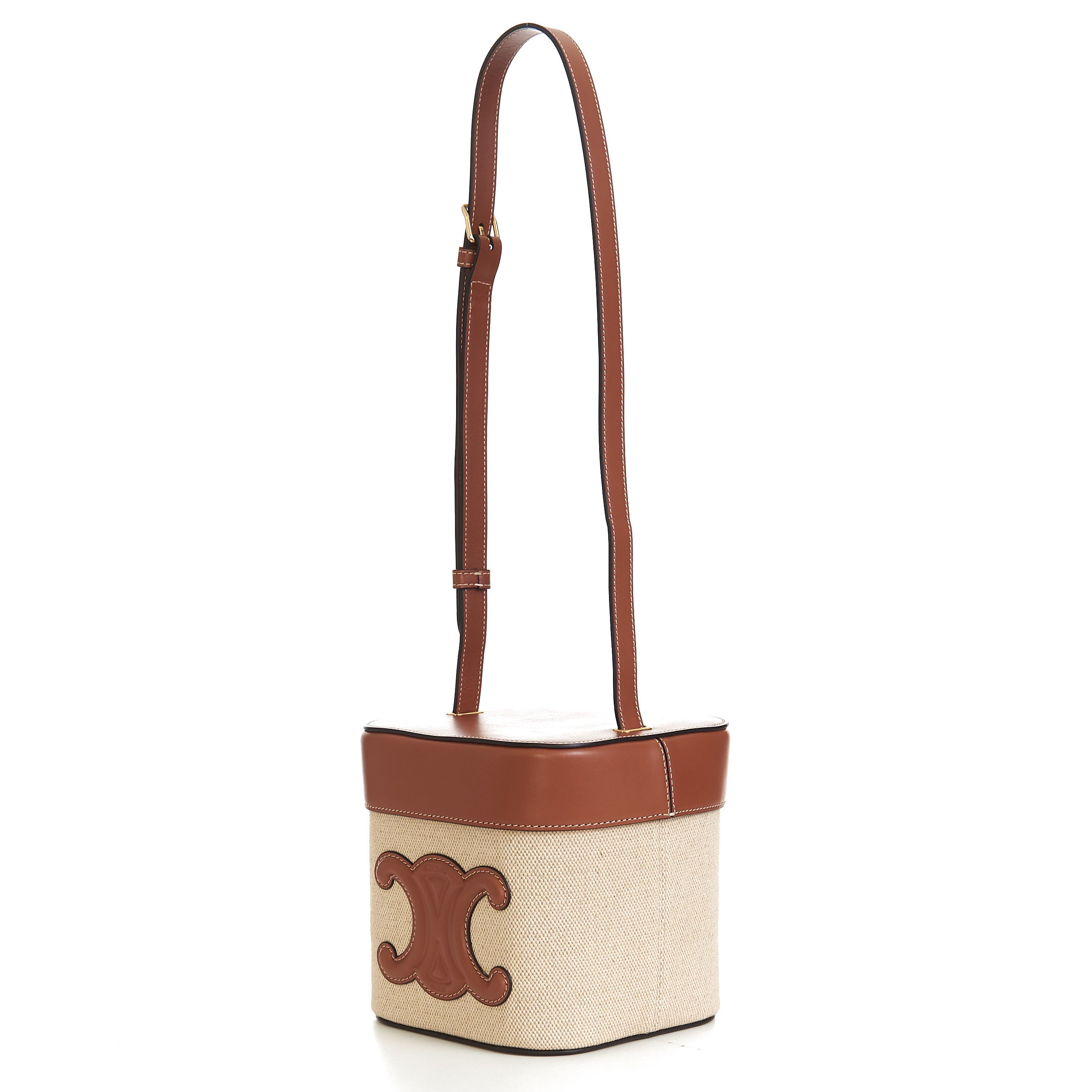 Celine Medium Box Cuir Triomphe In Natural Textile & Tan Calfskin Size ONE SIZE - 2 Thumbnail