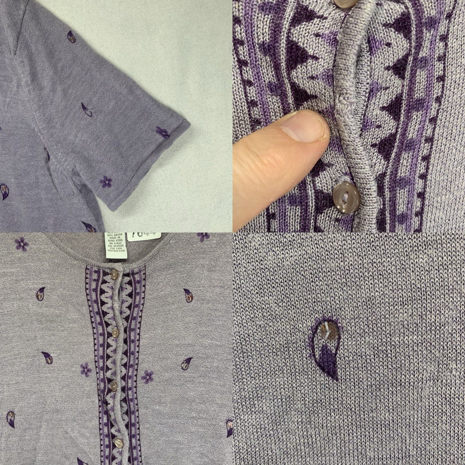 Vintage VINTAGE Maggie McNaughton Women's Blouse 1X Knit Short Sleeve Purple Paisley Embellished Bohemian Art Casual Size XL / US 12-14 / IT 48-50 - 8 Thumbnail