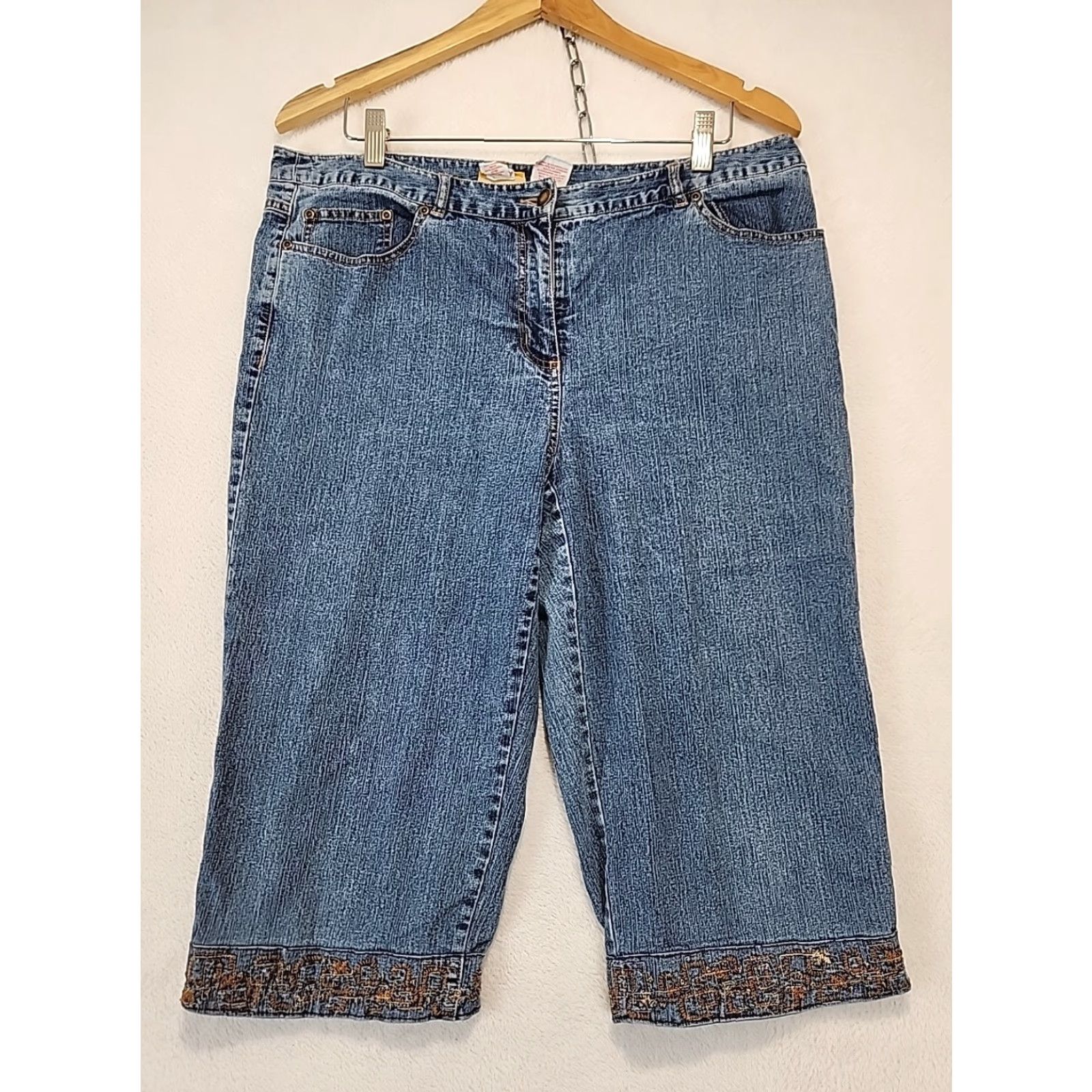 Vintage VINTAGE Ruby Rd. Womens Jeans Capri Cropped Embroidered 16P Medium Wash Blue 5-Pocket Zip Regular Petite Womens Size 32" / US 10 / IT 46 - 3 Thumbnail