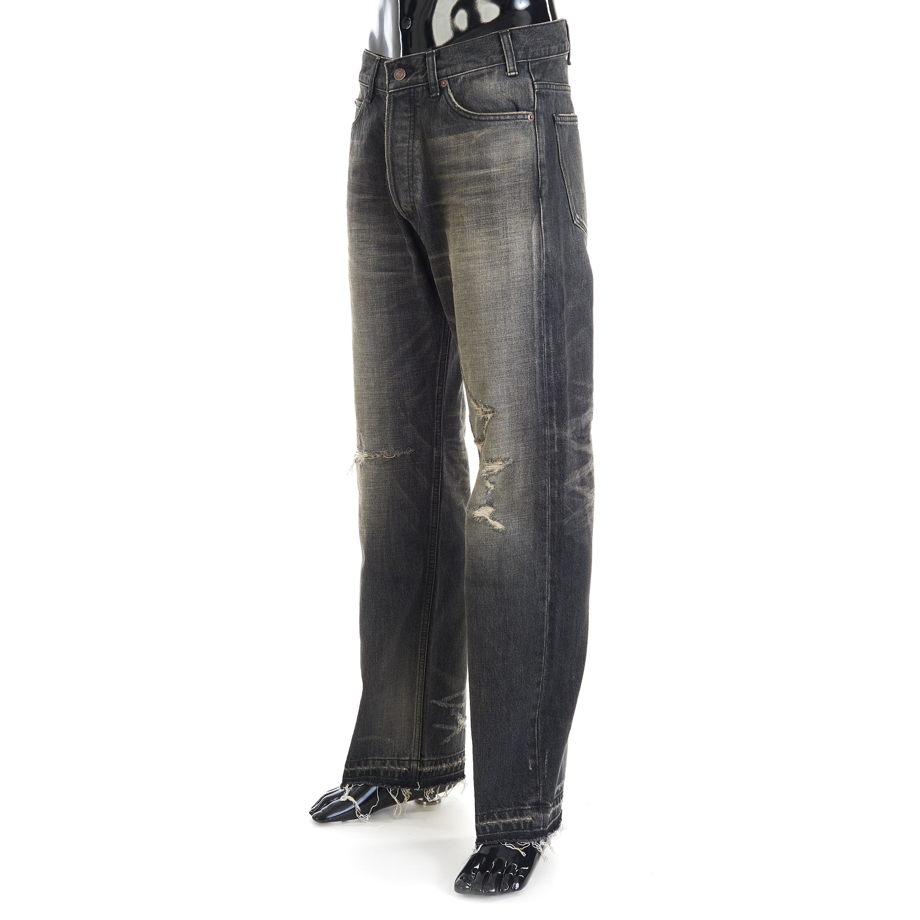 Celine × Hedi Slimane Wesley Jeans - Destroyed Black Paradiso Wash Denim, Low-Rise Size US 34 / EU 50 - 2 Thumbnail