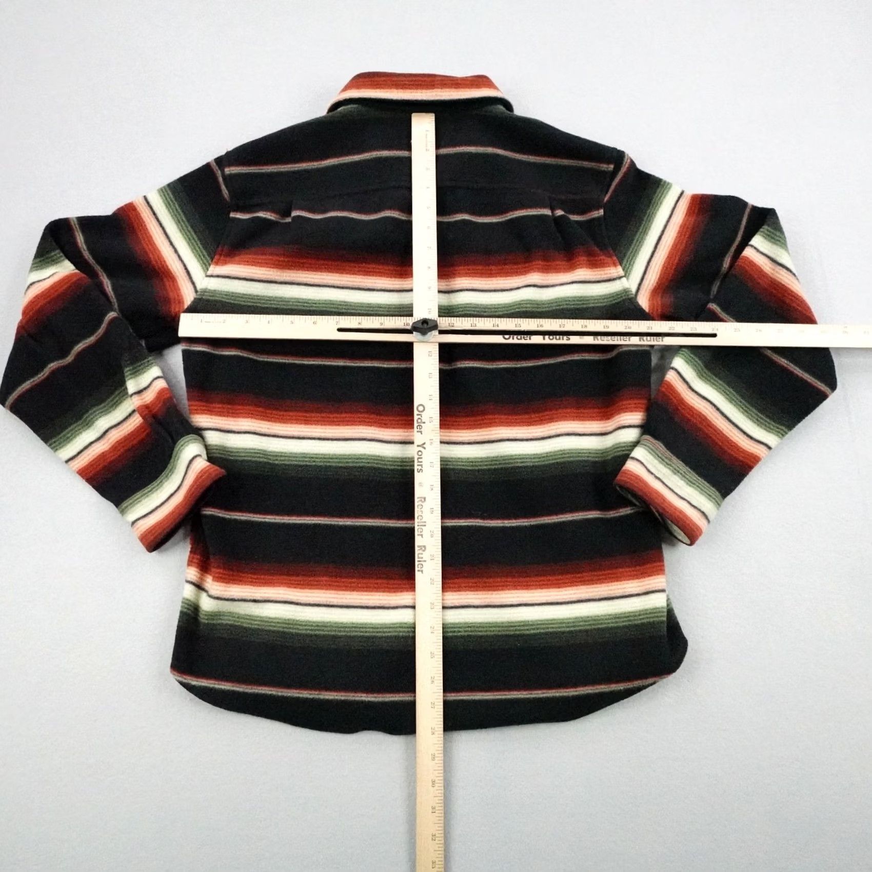 Vintage Loser Machine Mens Large Black Orange Green Striped Fleece Button Up Skate Size US L / EU 52-54 / 3 - 5 Thumbnail