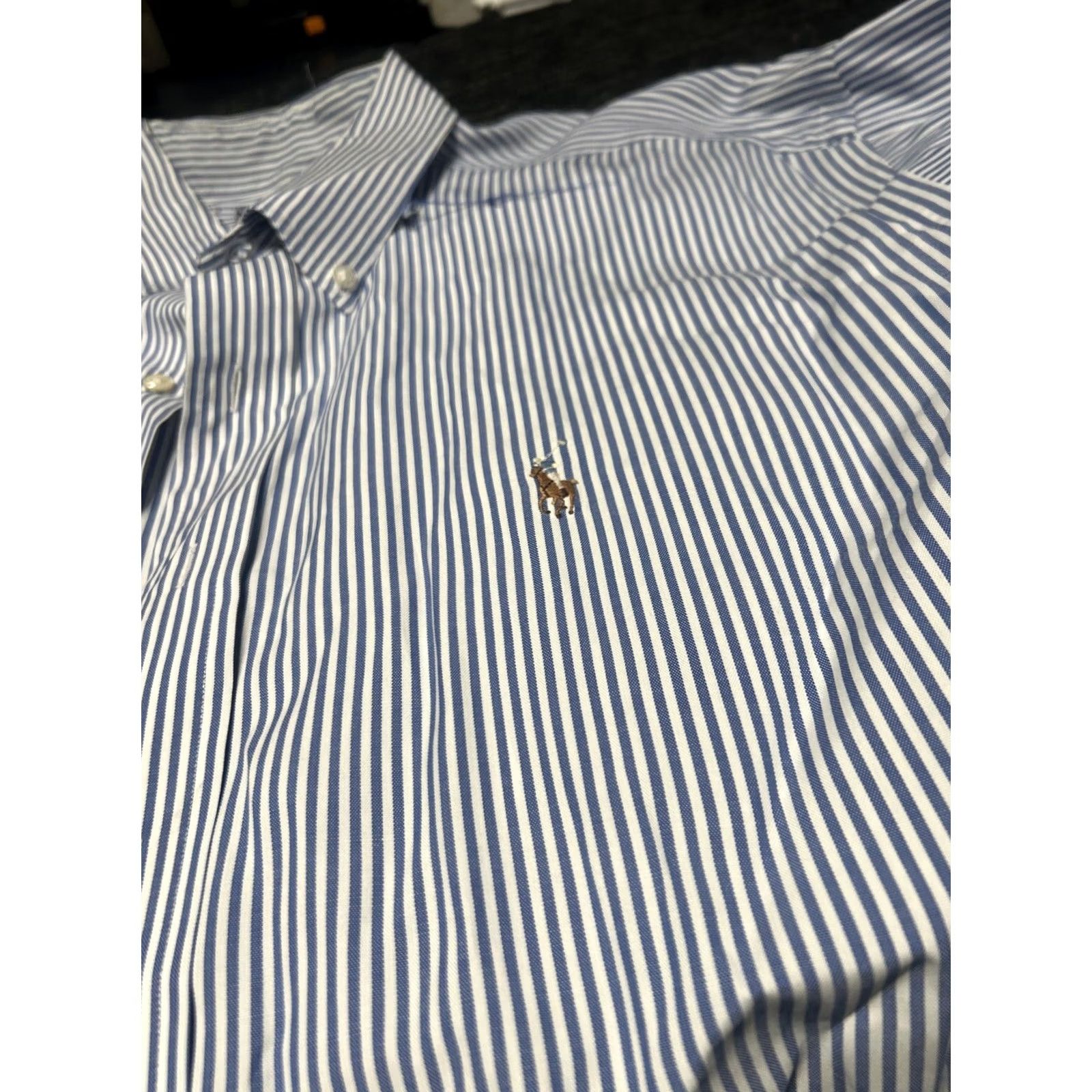 Ralph Lauren VINTAGE Ralph Lauren Yarmouth Shirt Mens 17.5x35 Oxford Button-Up Blue White Striped 90s Collegiate Size 48R - 5 Thumbnail