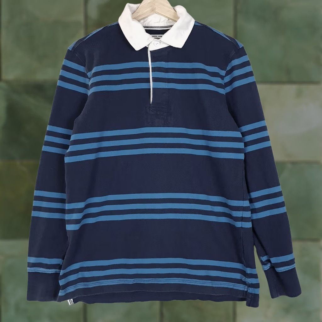 Lands' End Lands' End Rugby Shirt Mens Small Navy Blue Striped Long Sleeve 100% Cotton Casual Top Size US S / EU 44-46 / 1 - 1 Thumbnail