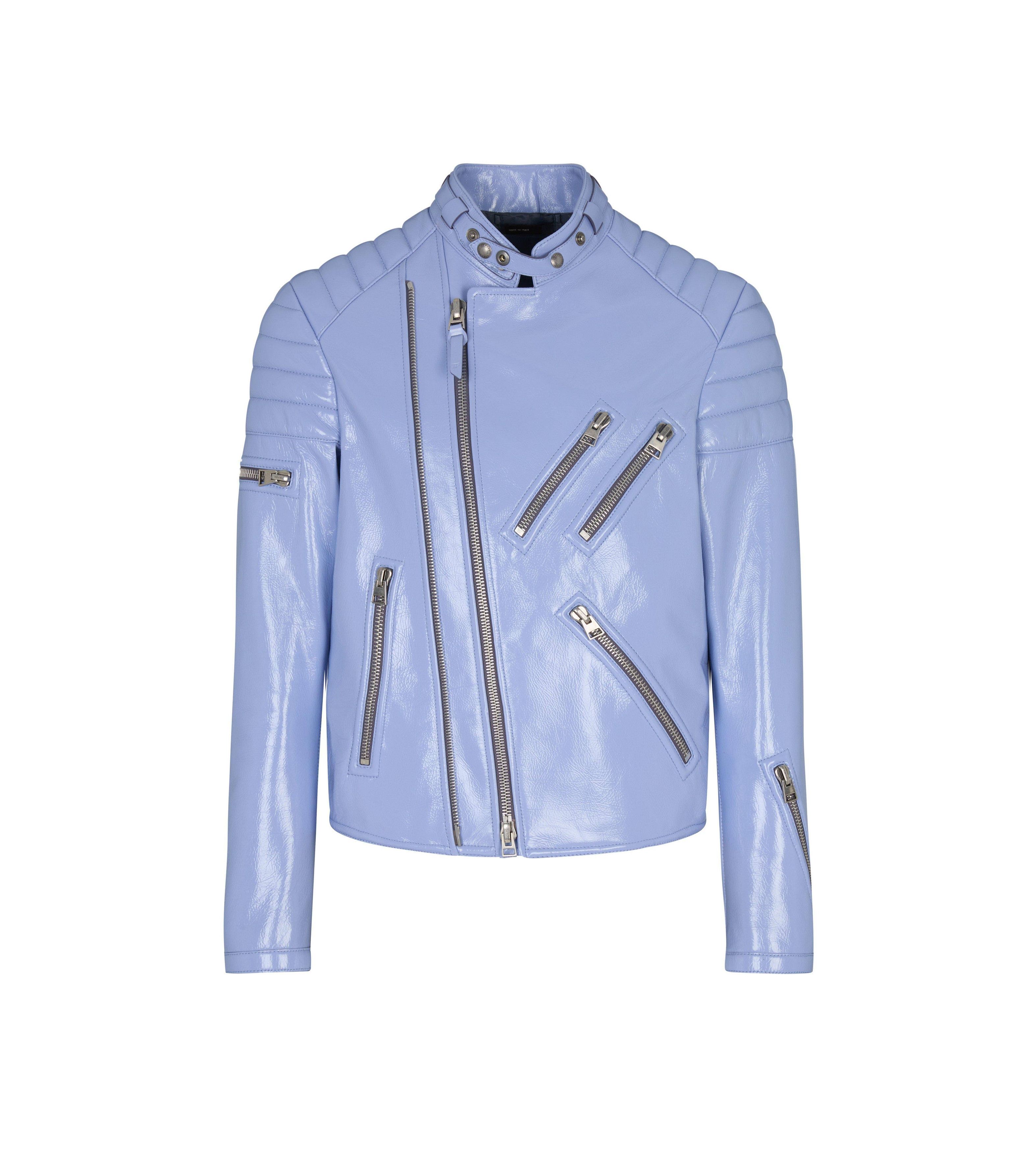 Tom Ford o1w1db10824 Leather Zip Biker Jacket in Light Blue Size US M / EU 48-50 / 2 - 1 Preview