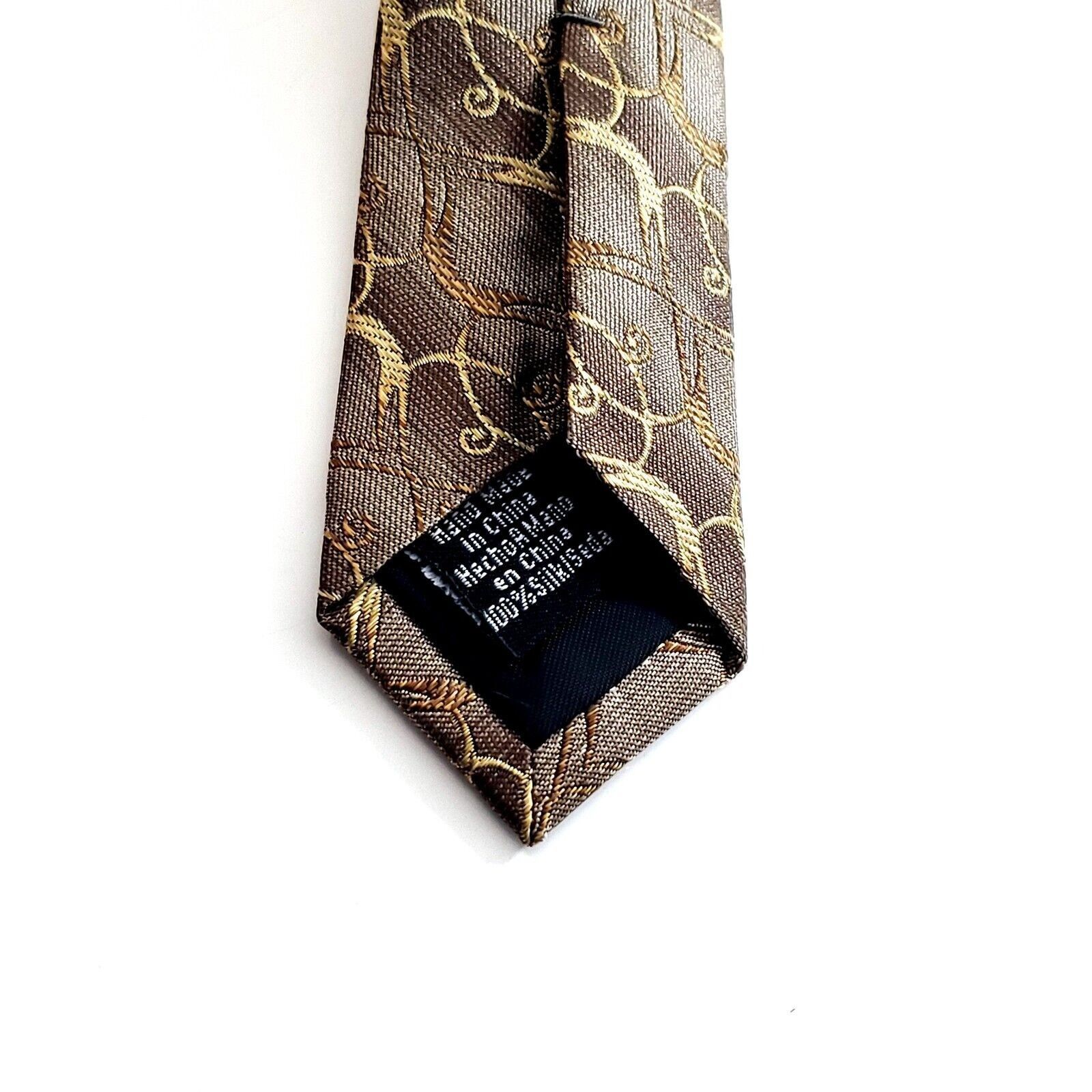 Designer Concepts By Claiborne Woven Brown Tan Geometric Silk Tie Size ONE SIZE - 4 Thumbnail