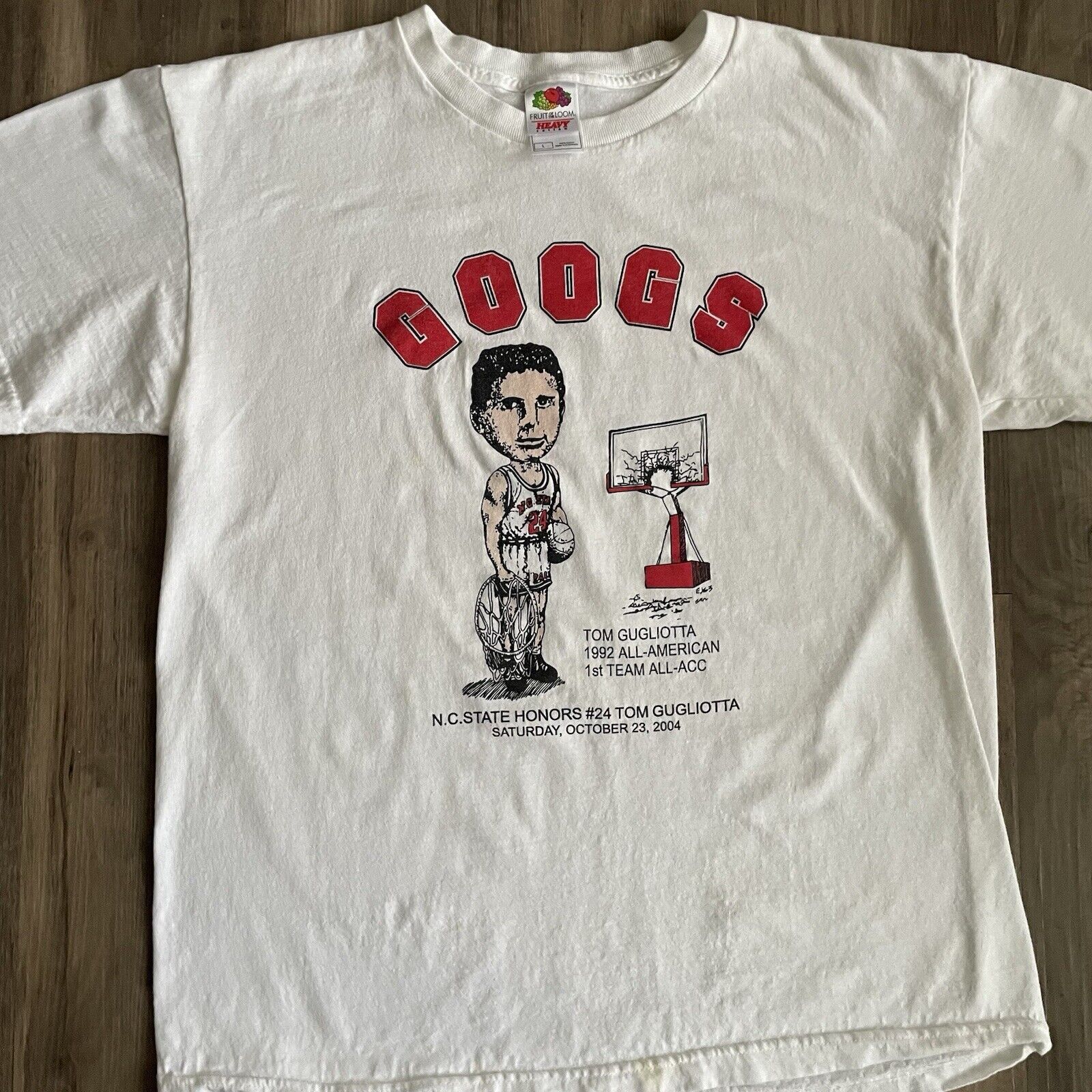 NBA × Vintage Vintage Tom Gugliotta NC State T-Shirt Size L Googs White Size US L / EU 52-54 / 3 - 6 Thumbnail